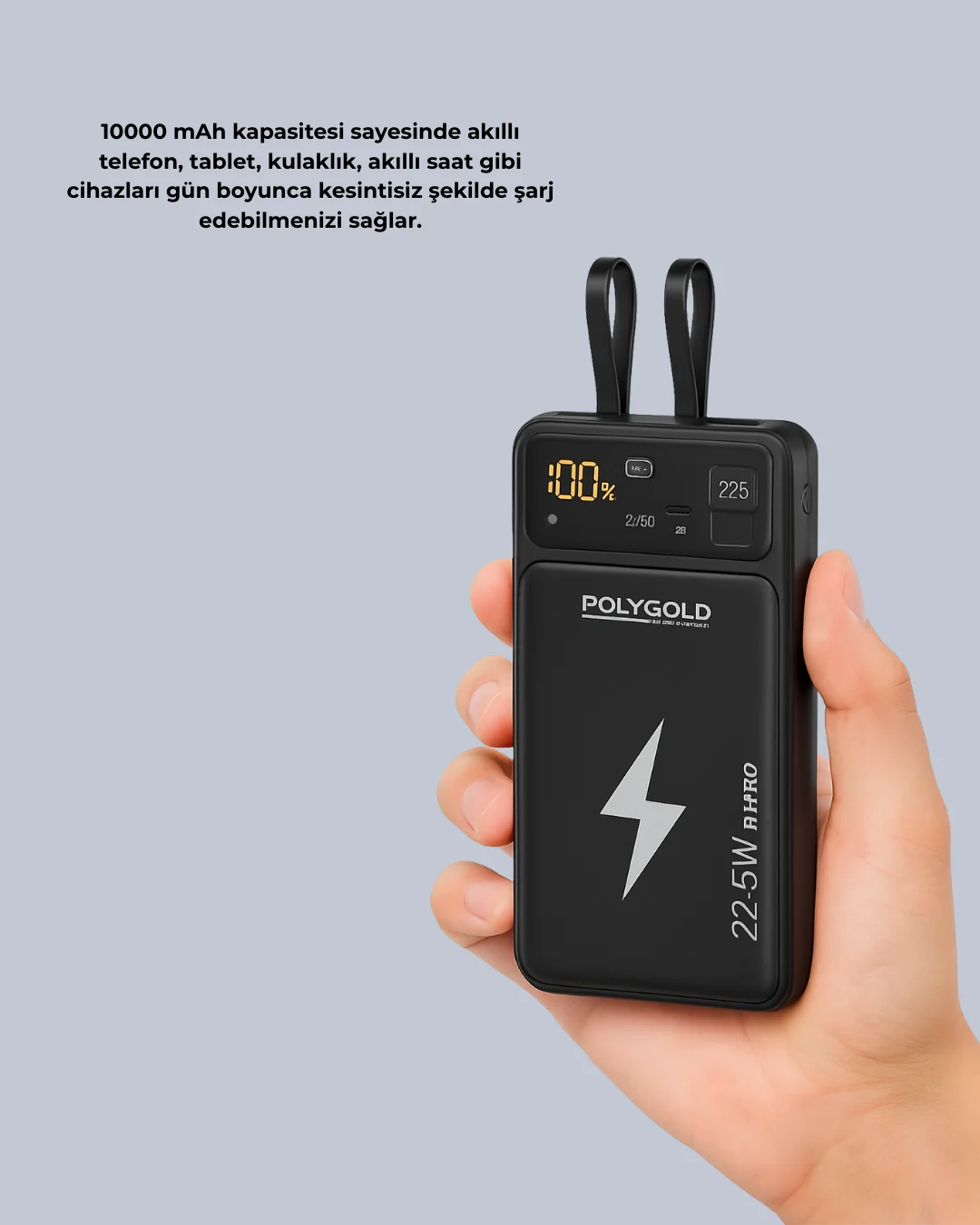 Powerbank Dahili Ekranlı 10000 mAh Çift Kablolu Yeni Nesil