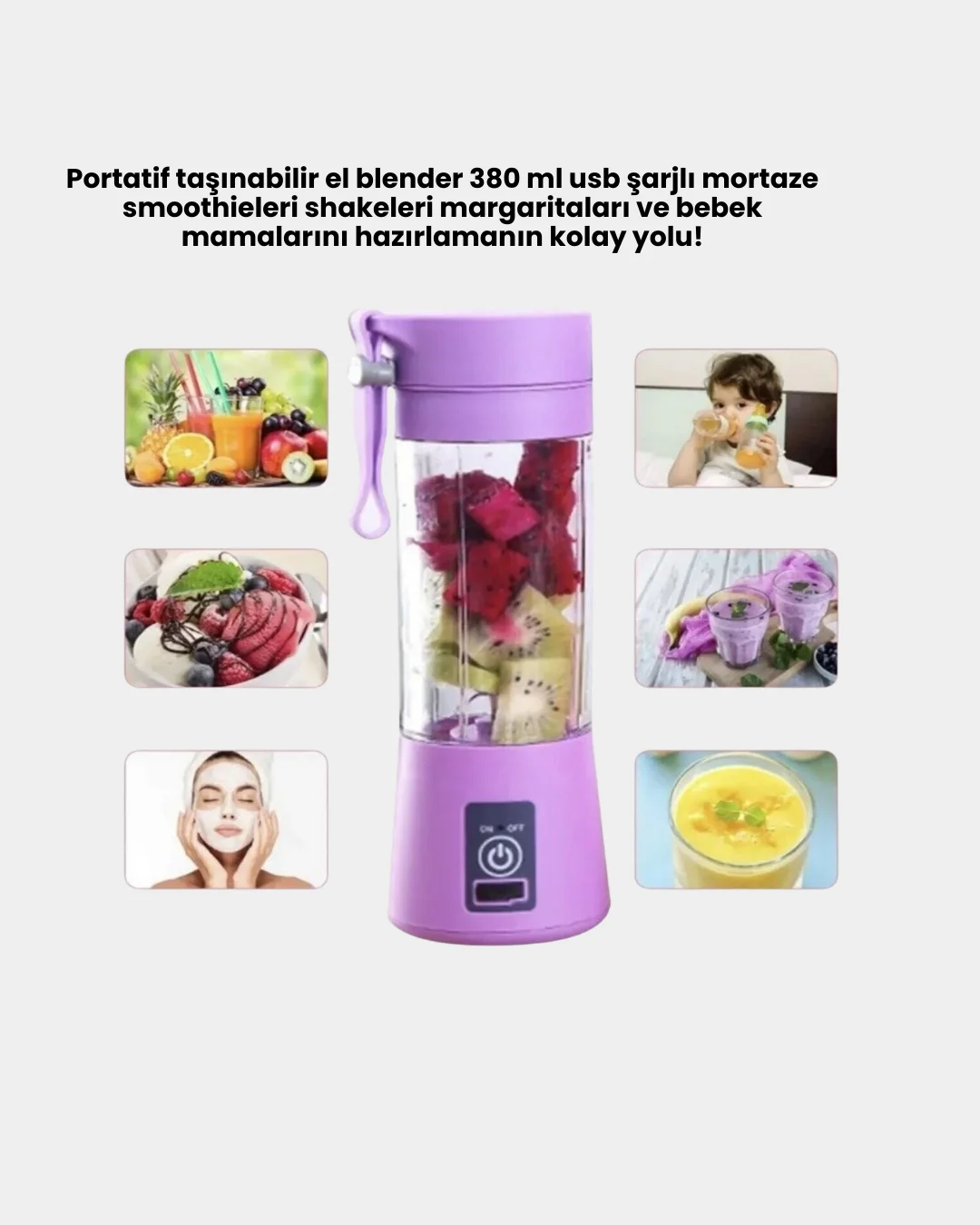 Mini Taşınabilir Blender 380ml USB Şarjlı Detoks Smoothie Hazırlayıcı
