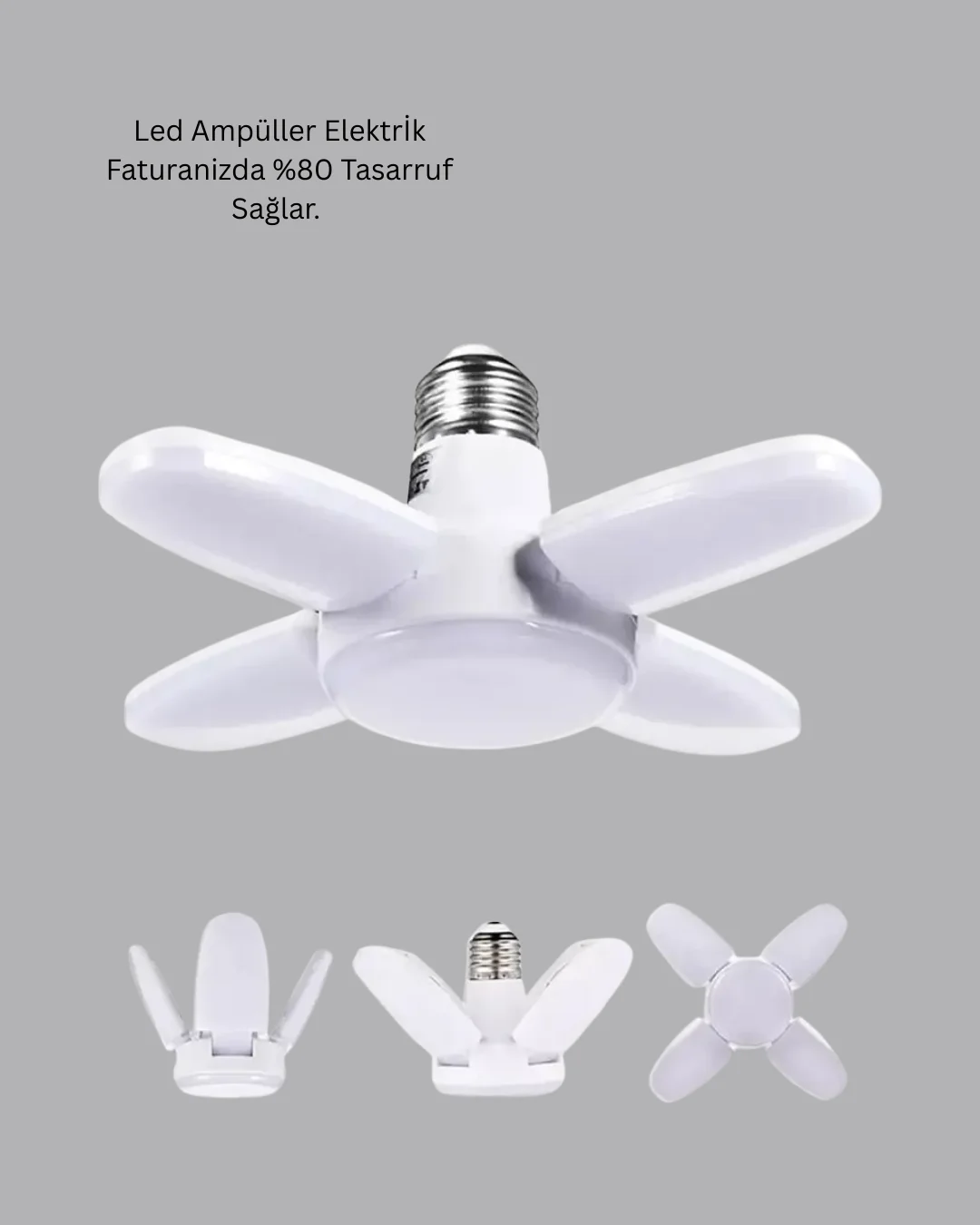 Katlanabilir 4 Kollu LED Ampül 60 Watt 6000 Lumen Beyaz Işık