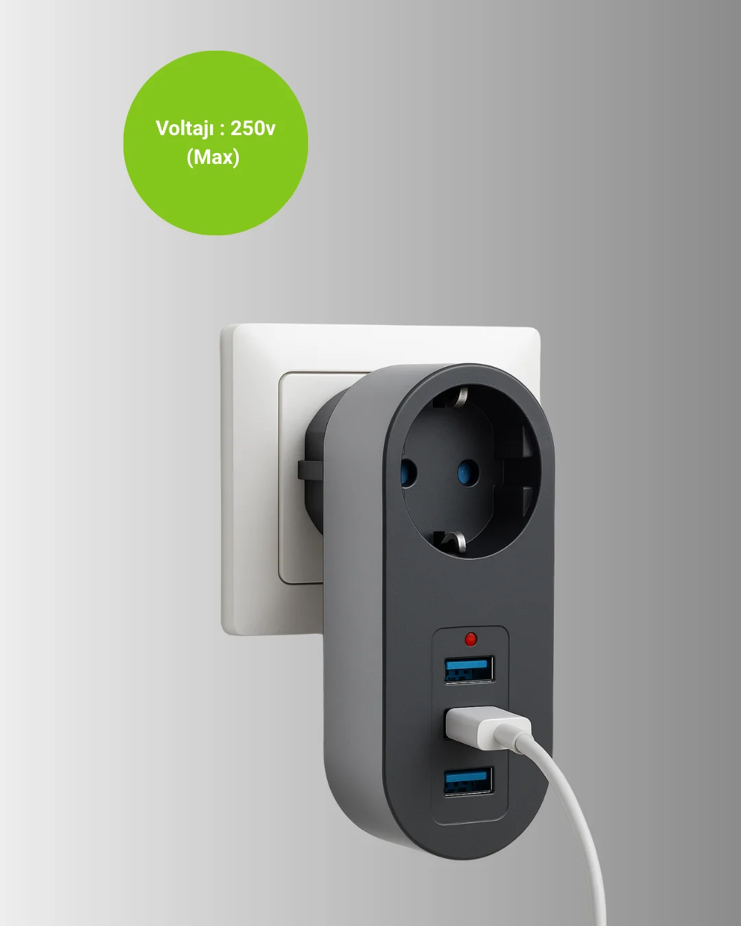 Isıya Dayanıklı 3 USB Portlu Güvenlikli Priz – Akıllı Enerji Yönetimi