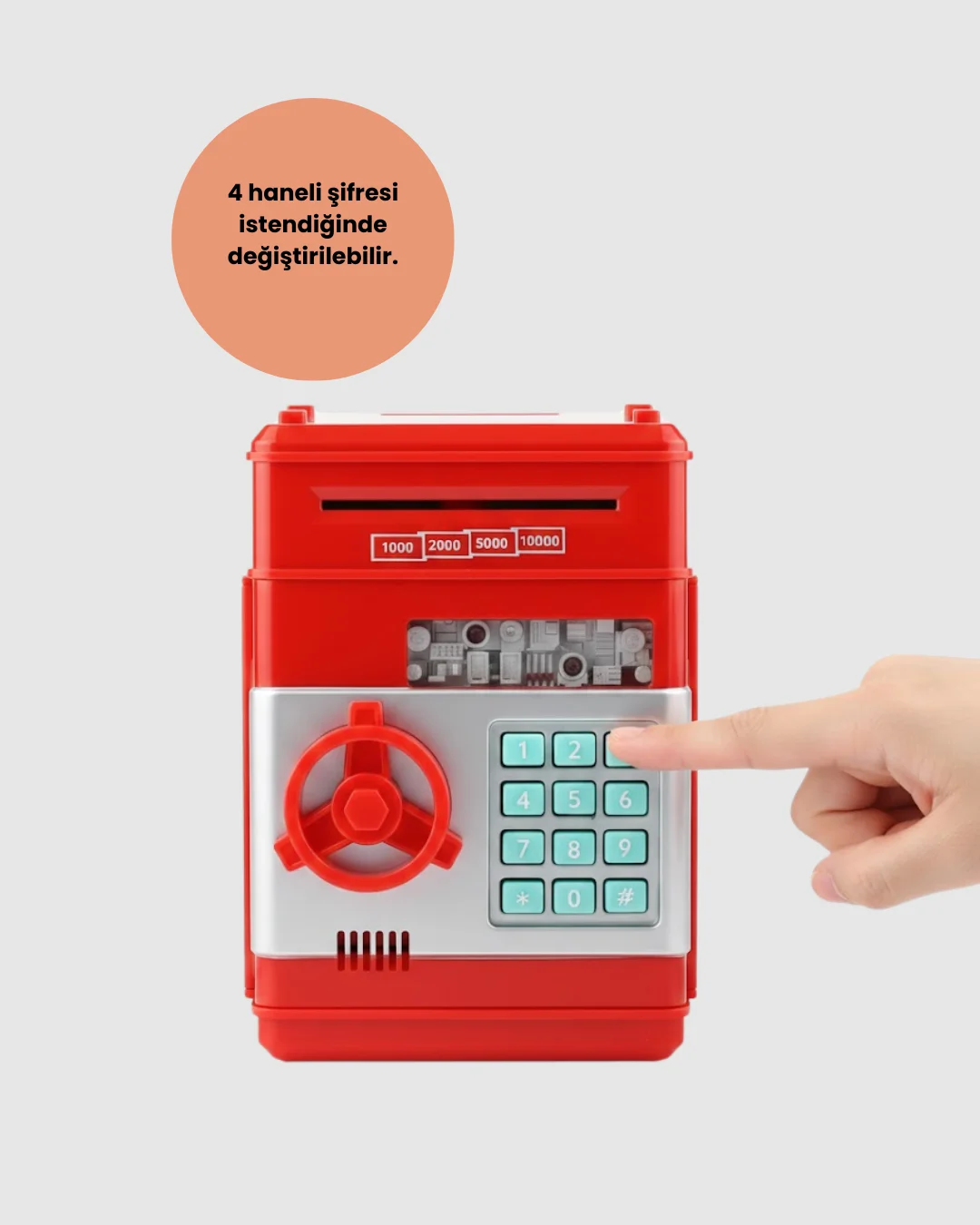 Kırmızı Şifreli ATM Kasa Para Yutan Kumbara