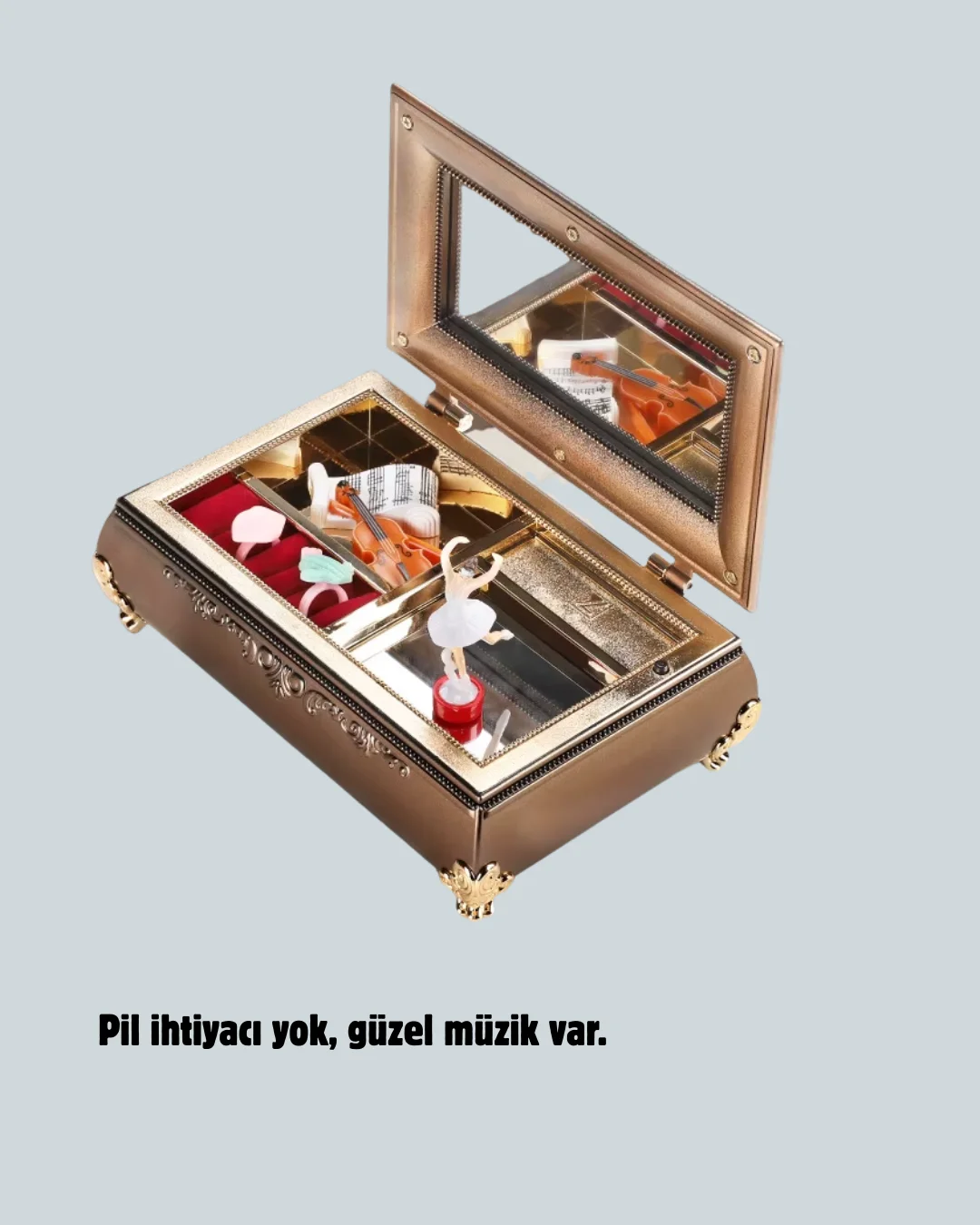 Piyano Tasarım Müzik Kutusu Balerin Figürü ve Takı Bölmeli
