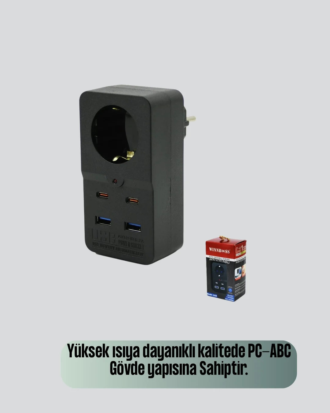 Termal Korumalı Priz Otomatik Çocuk Kilidi 4 USB Type C