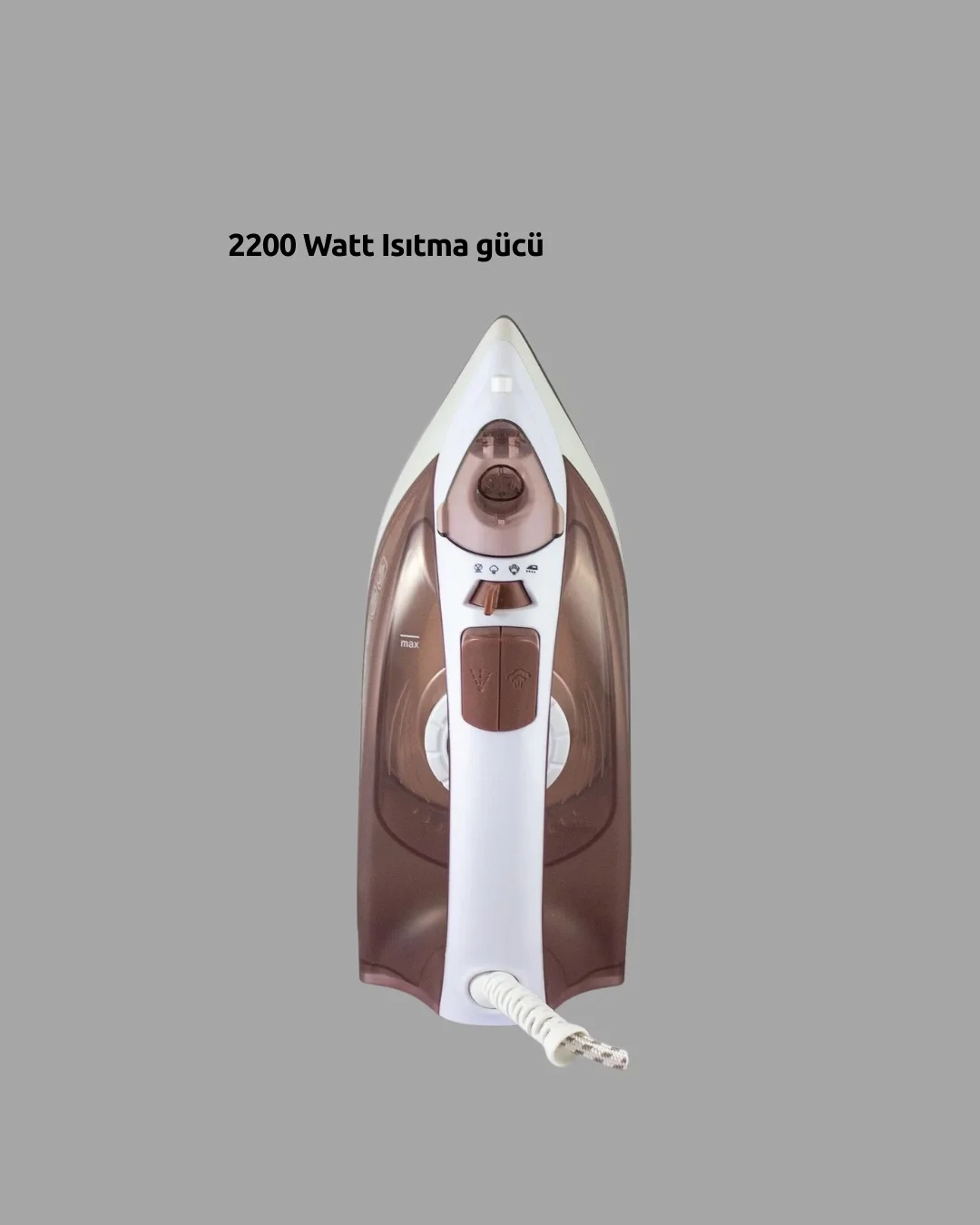 2200 Watt Buharlı Ütü Kahverengi Seramik Taban Şok Buharlı