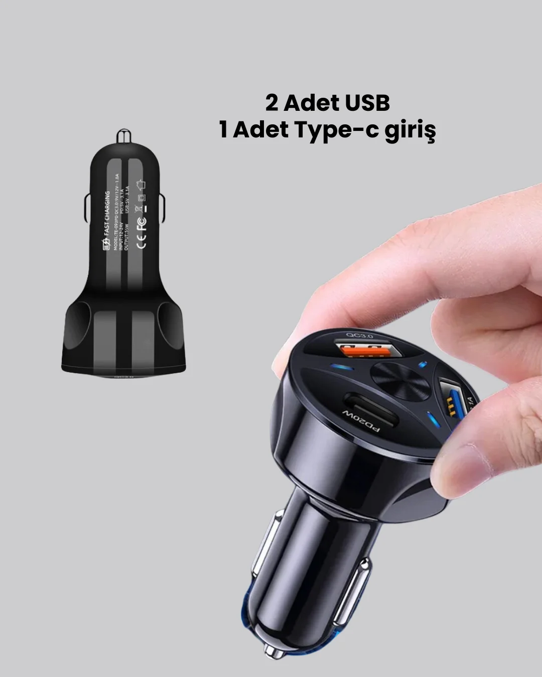 55W PD ve Quick Charge 3.0 Destekli Polygold Araç Şarj Adaptörü
