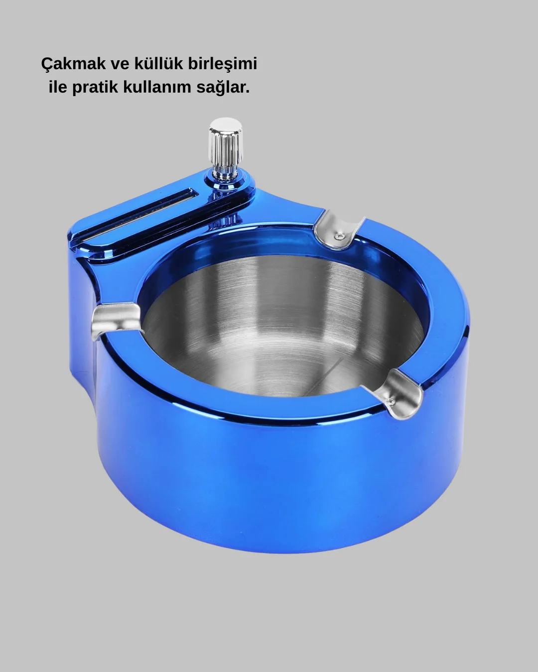 Masa Üstü Çakmaklı Küllük Paslanmaz Metal Gövde Yeni Nesil
