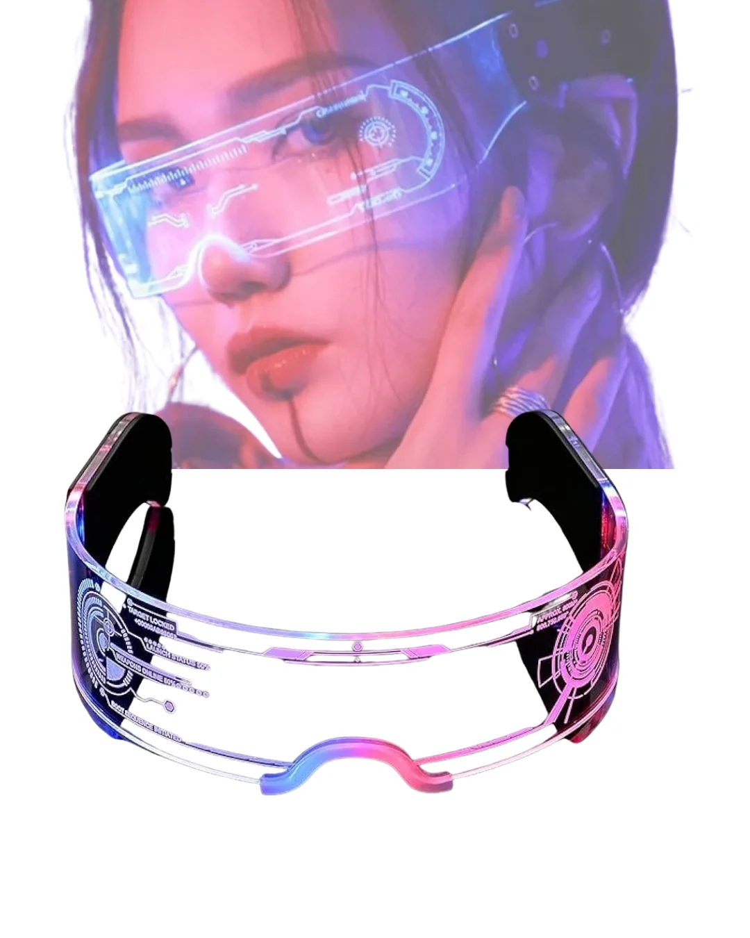 LED Işıklı Rave Gözlüğü 7 Renk 5 Işık Modu Futuristik Tasarım