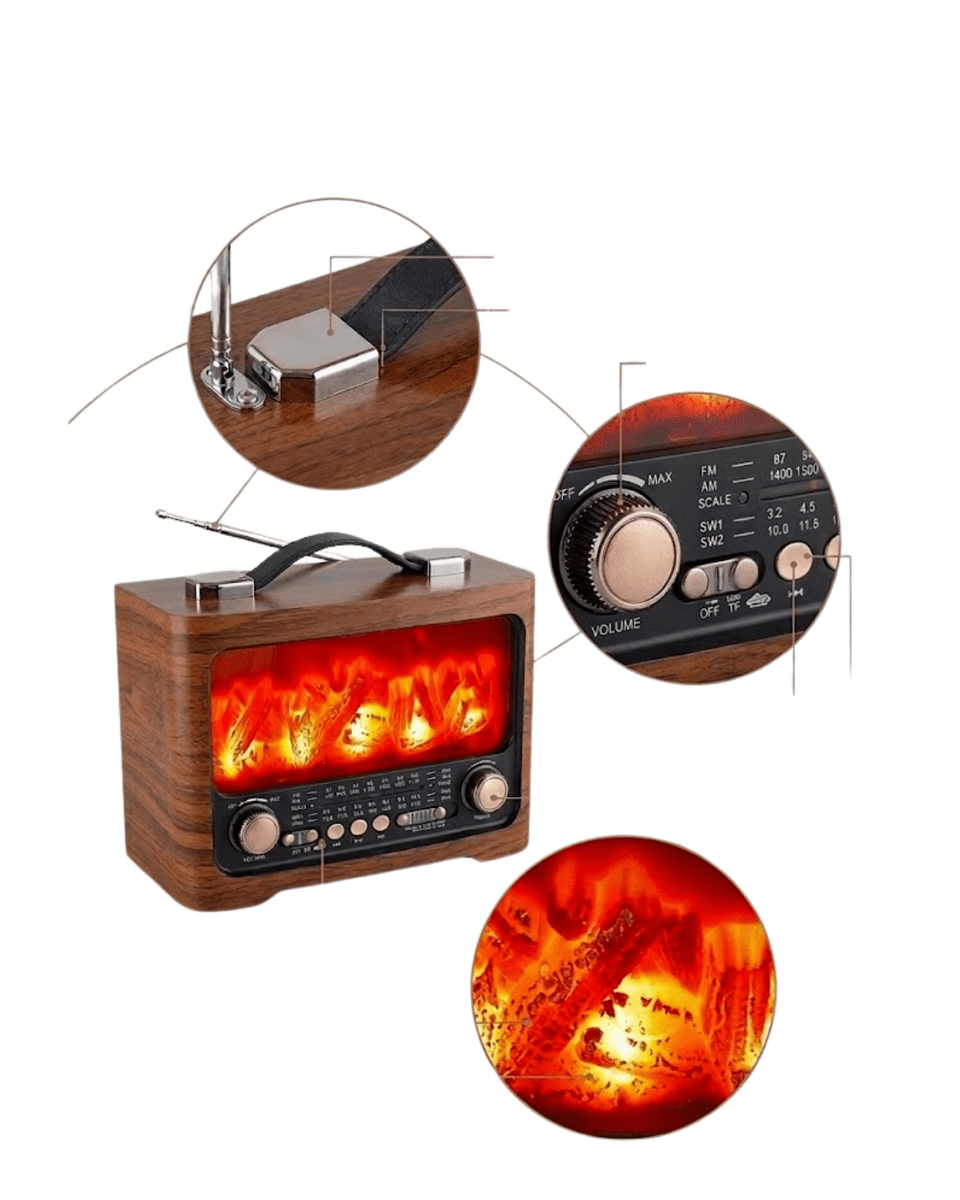 Taşınabilir Şömine Efektli Bluetooth Hoparlör Radyo LED Işıklı Müzik Çalar