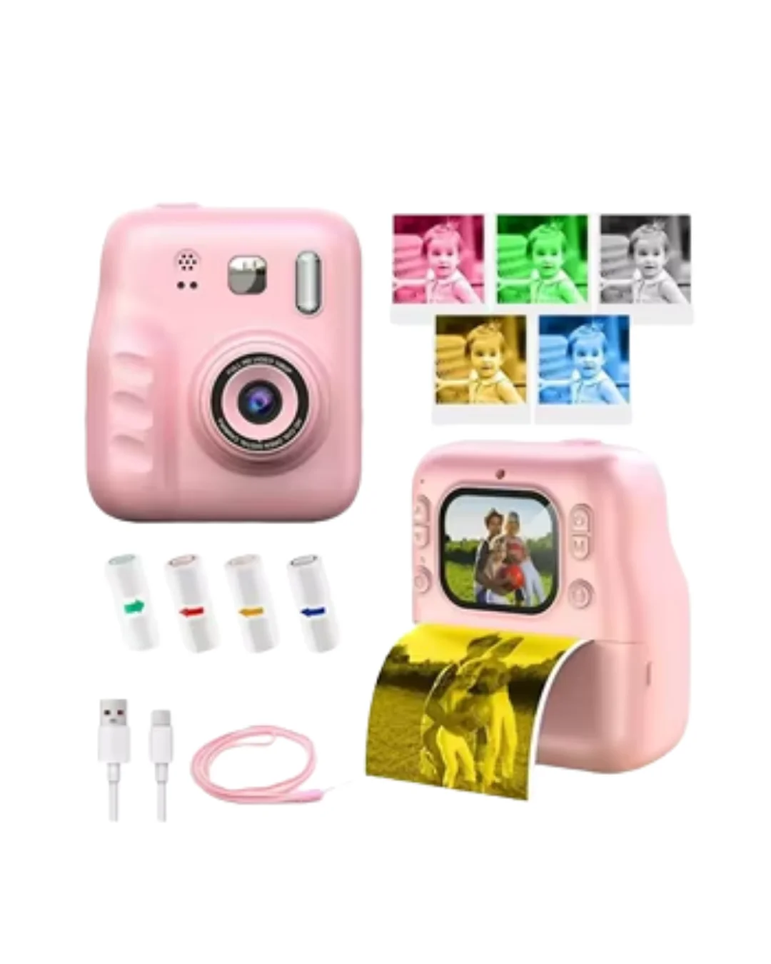 Çocuk Dijital Fotoğraf Makinesi Anında Baskı ve HD Video Kayıt Özellikli 5 kalem ve 4 rulo kağıt hediye