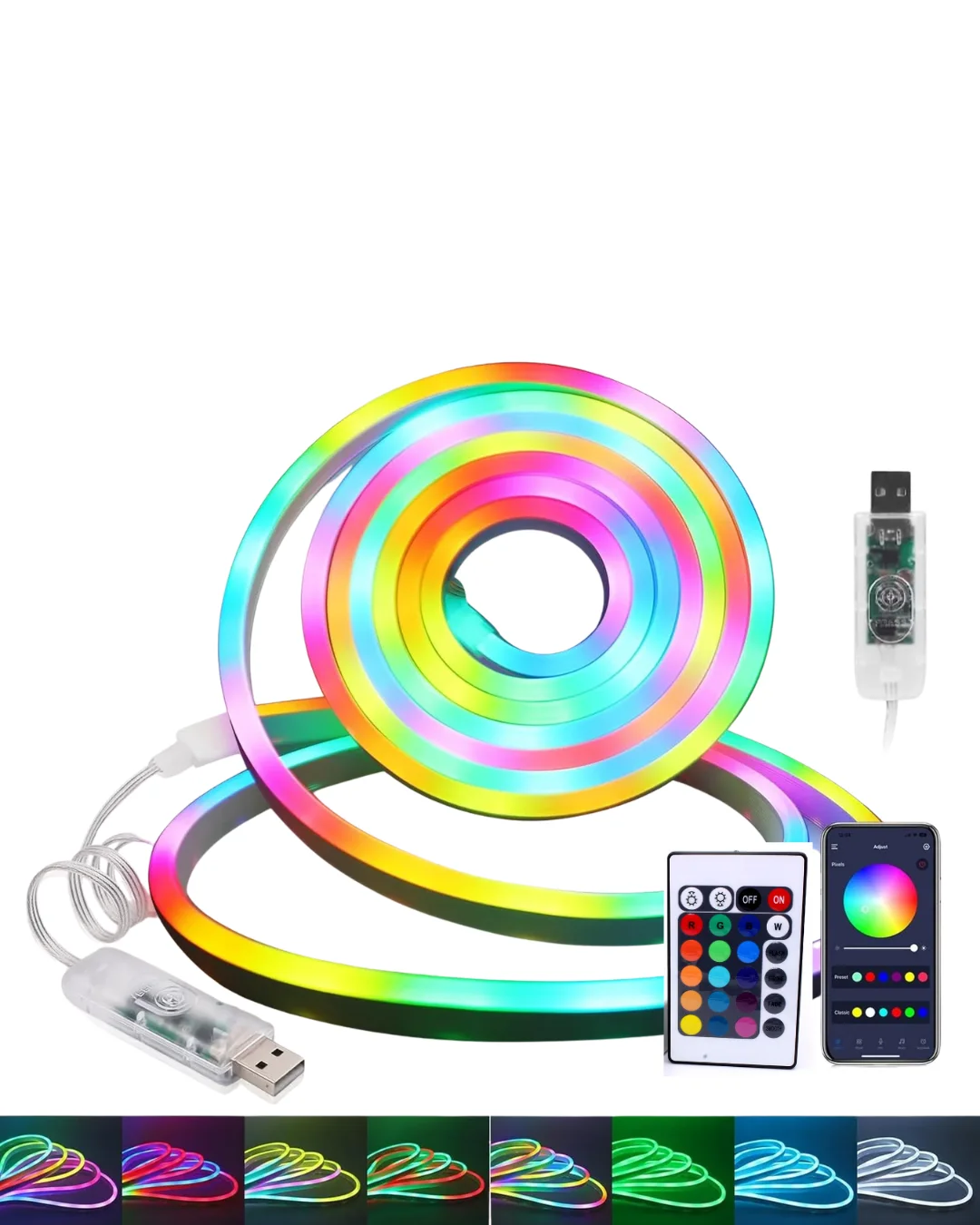 3 Metre RGB Neon LED Şerit Işık Su Geçirmez Kumandalı ve Uygulama Kontrollü Dekoratif Aydınlatma