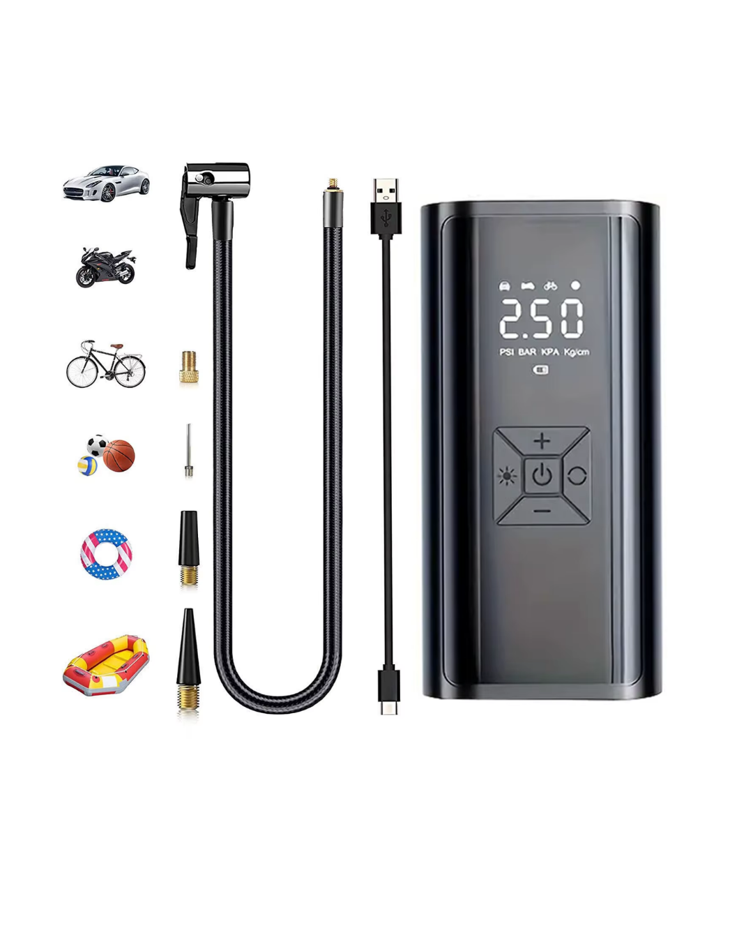 Kablosuz Lastik Şişirme Kompresörü Dijital Ekranlı Powerbank Özellikli Hava Pompası
