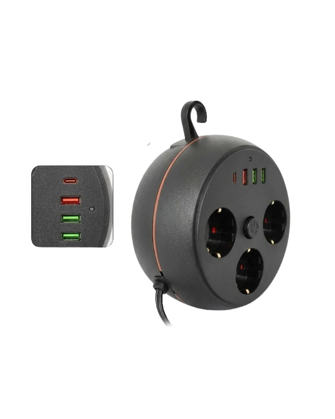 Akım Korumalı Çoklu Priz 3 Priz 3 USB 1 Type C 2 Metre Kablo Güvenli Şarj