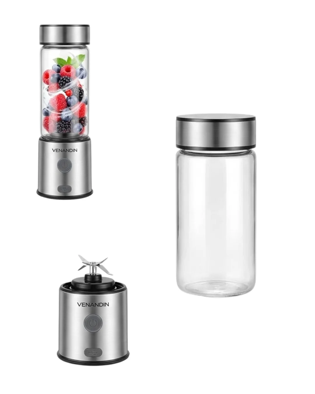 Çift Hazneli Cam Blender USB Şarjlı Smoothie ve Buz Kırıcı Blender
