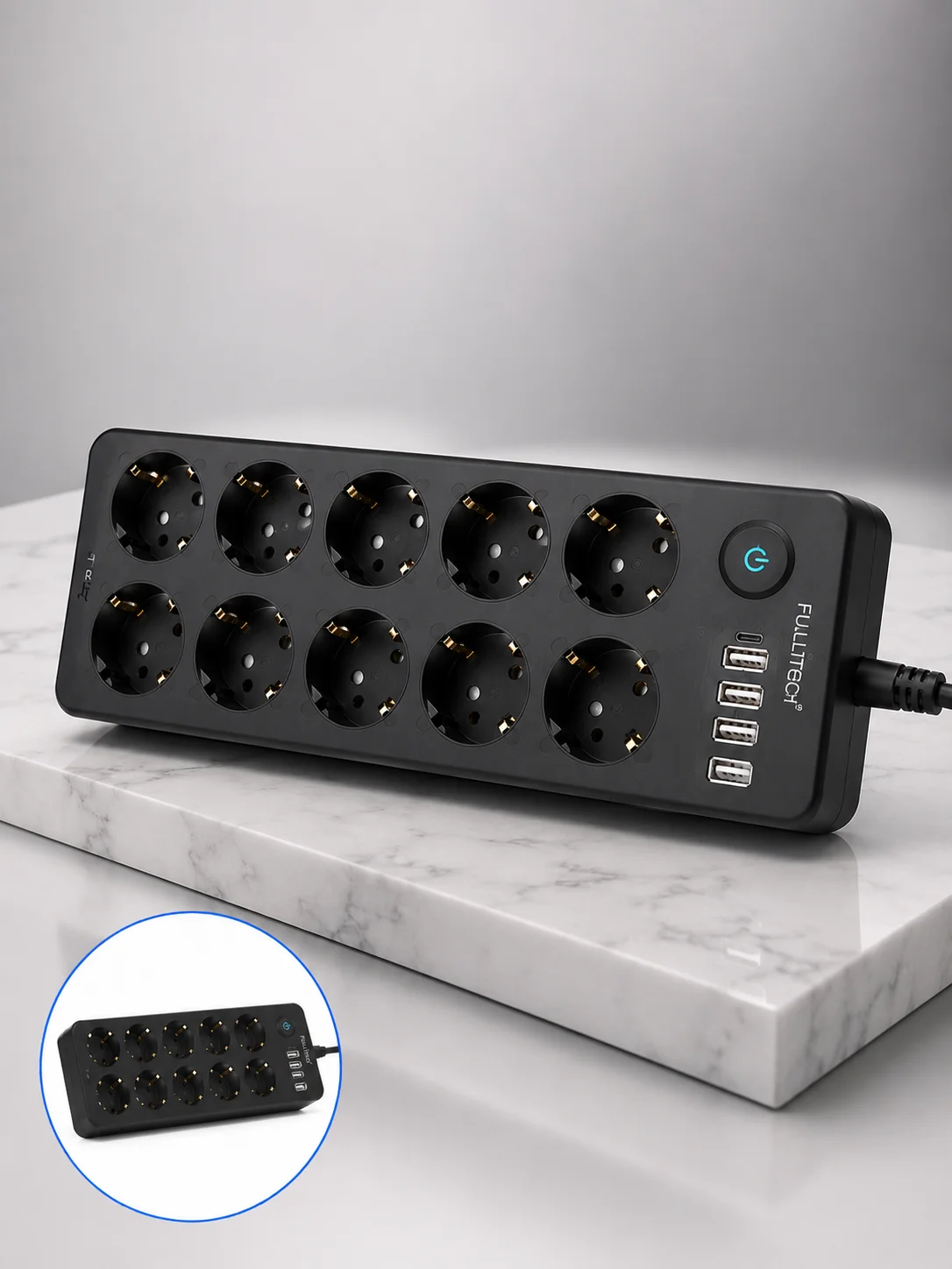 USB ve Type-C Çıkışlı 10'lu Akım Korumalı Çoklu Priz Güç Dağıtıcı