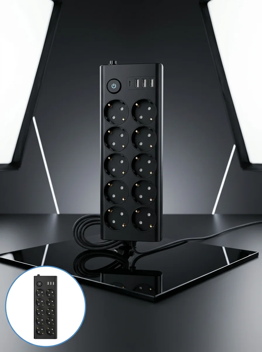 10'lu Çoklu Priz USB ve Type-C Şarj Girişli Akım Korumalı Grup Priz