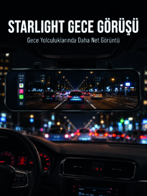 Araç İçi Multimedya Ekranı Çift Kameralı Ayna Carplay