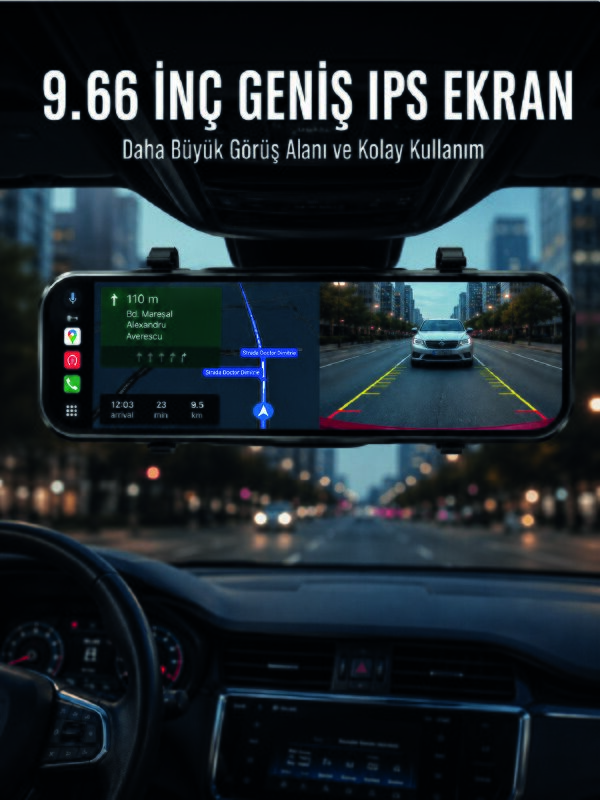 Araç İçi Ayna Carplay Dokunmatik Multimedya ve Kamera Kayıt Ekranı