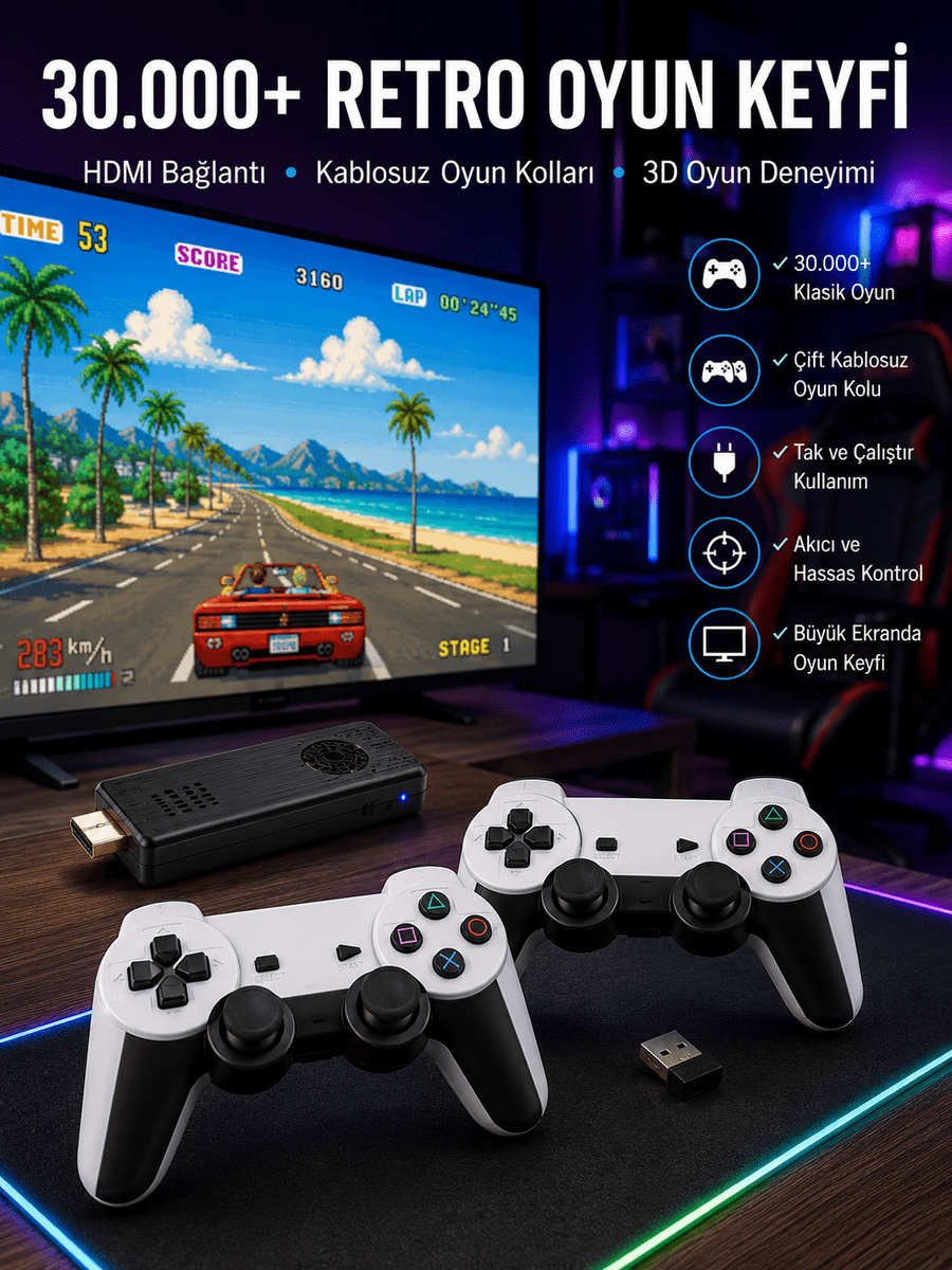 Joystick Çift Kollu Oyun Kolu Retro Oyun Yüksek Çözünürlüklü 3D Game Yeni Nesil