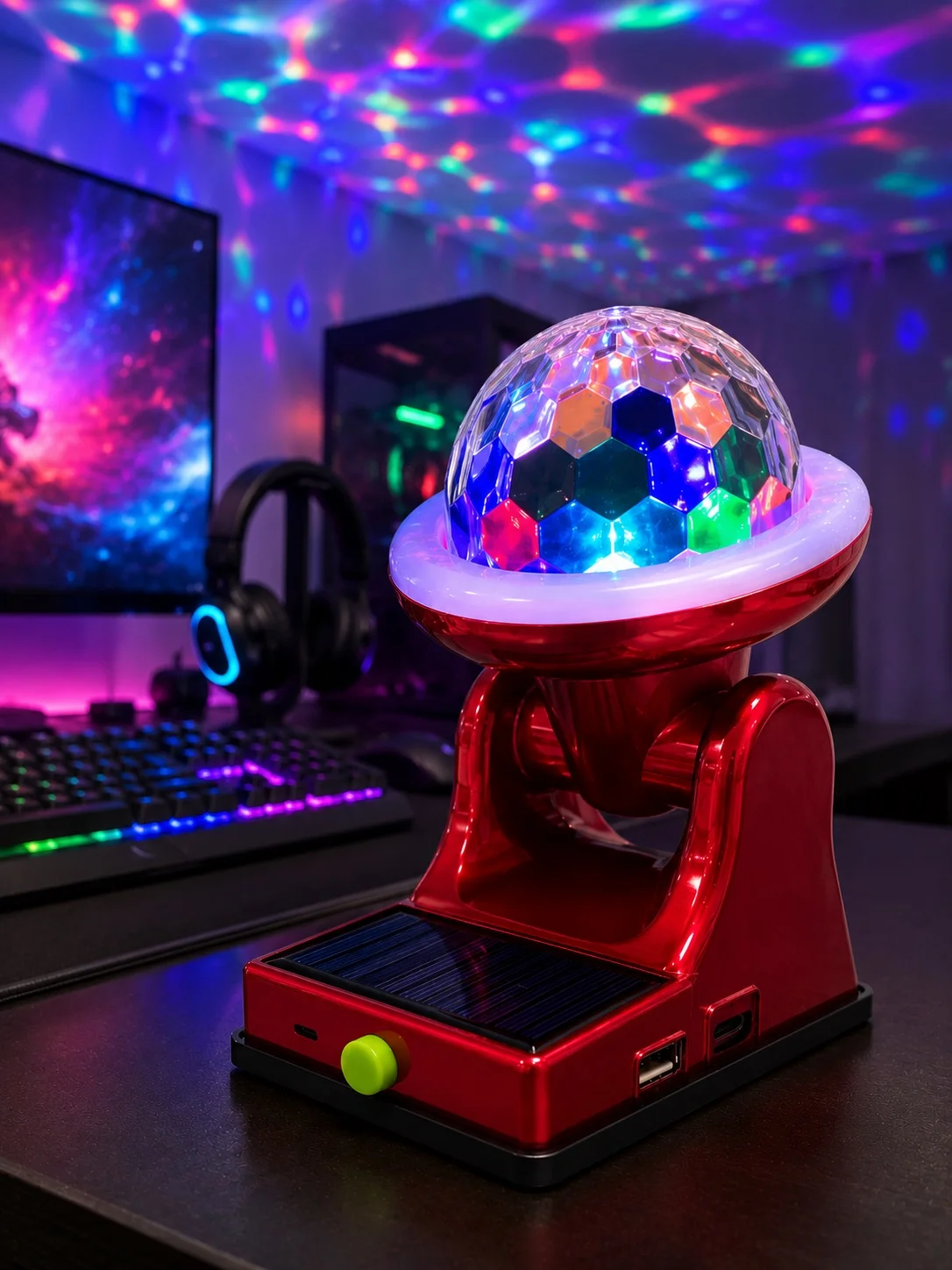 Şarjlı RGB Projektör Lamba Güneş Enerjili Çok Fonksiyonlu Disco Işık Lambası