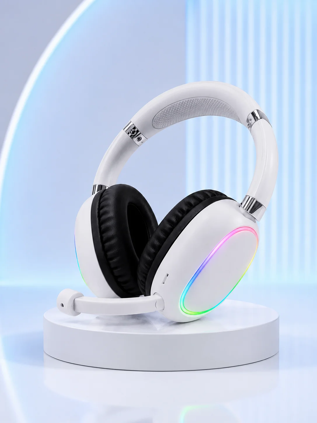 Kablosuz Bluetooth Mikrofonlu Beyaz Kulaklık  RGB Işıklı