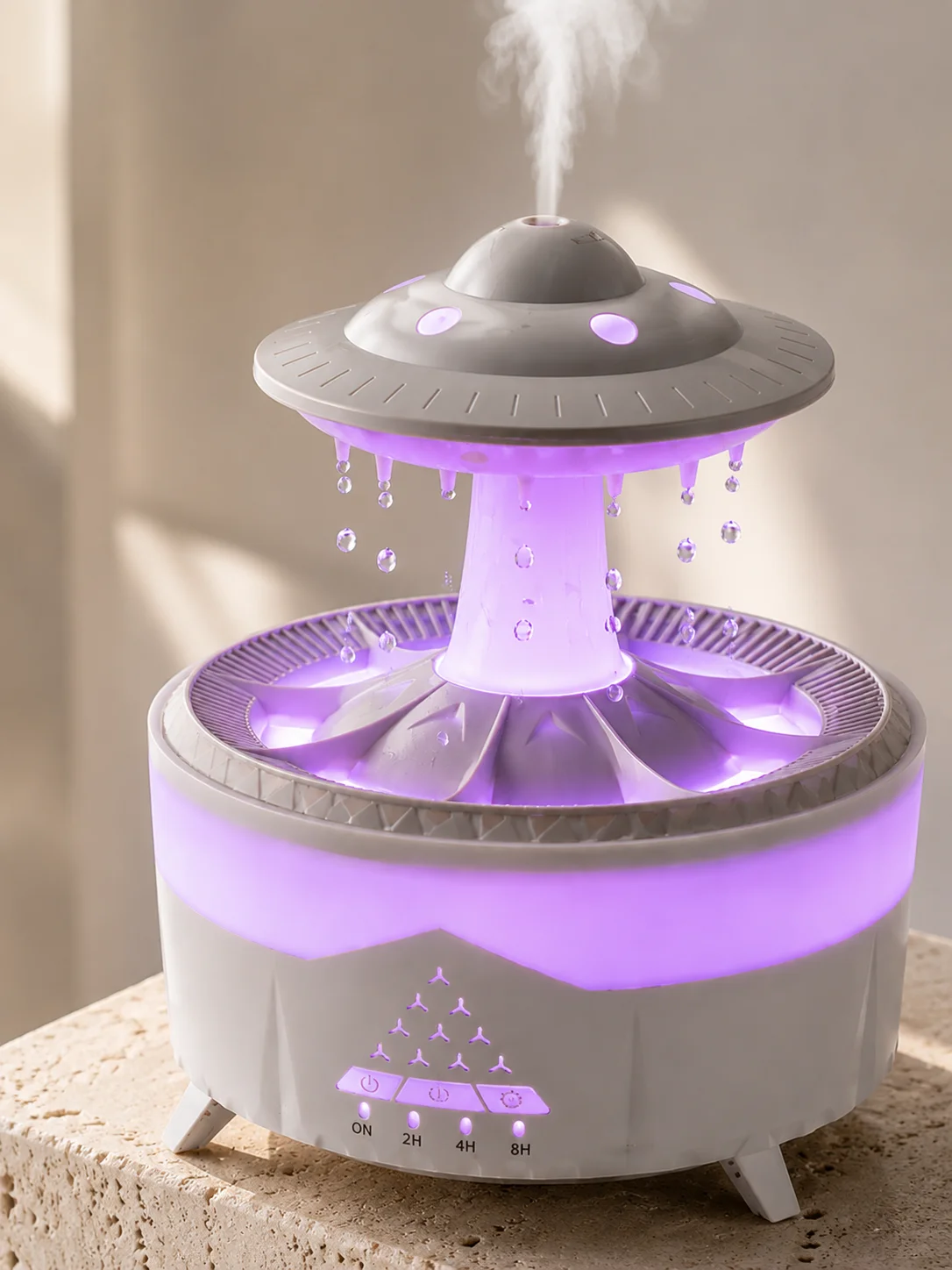UFO Tasarımlı 350 ML Hava Nemlendirici Renkli Ortam Işığı Yağmur Efektli Difüzör