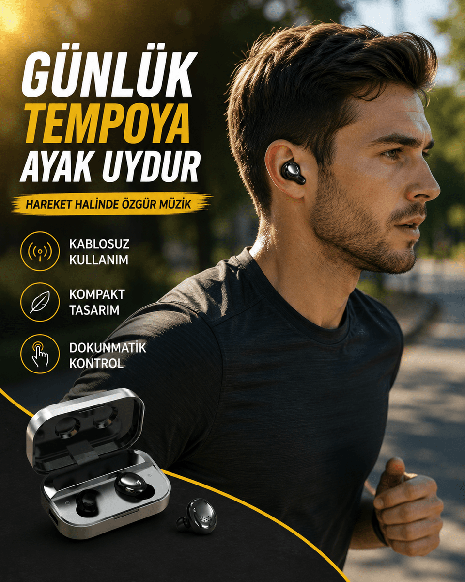 LED Ekranlı Kablosuz Kulaklık – Gürültü Önleyici Mikrofon ve Dokunmatik Özellikli