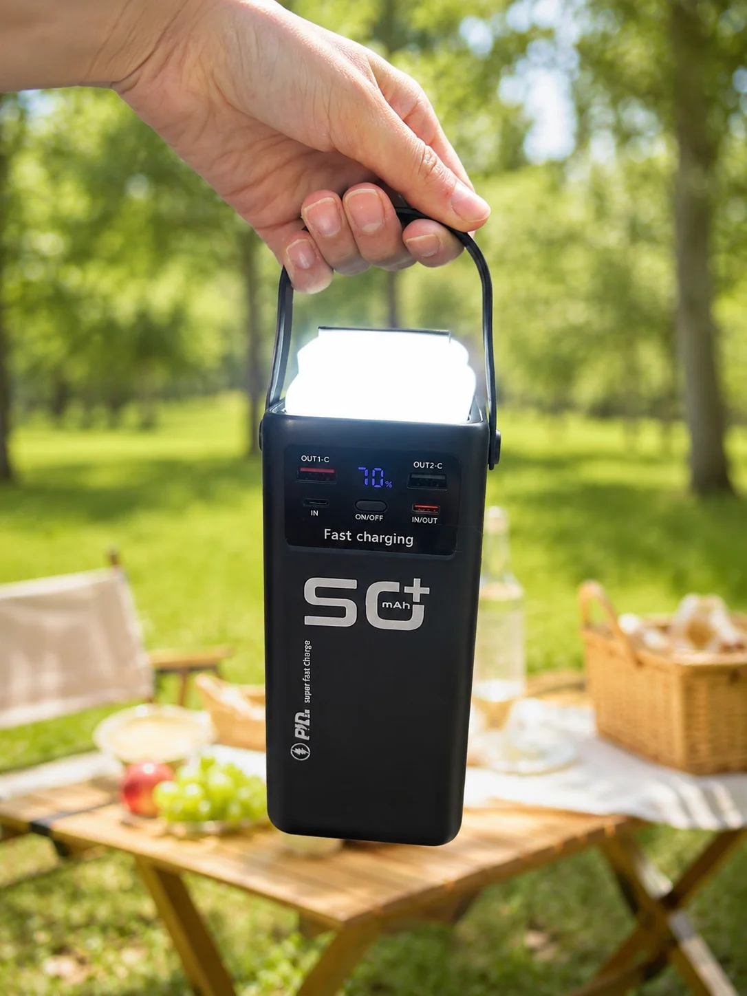 Hızlı Şarj Powerbank 50.000 mAh 4 Dahili Kablolu LED Aydınlatmalı Dijital Göstergeli Taşınabilir Batarya