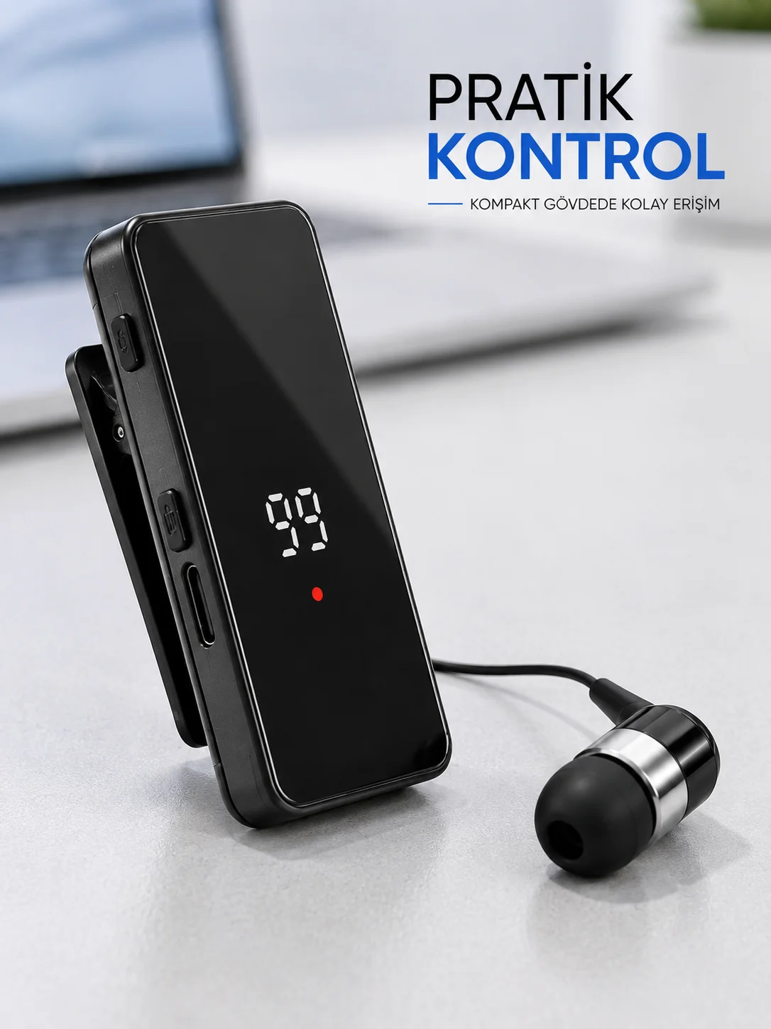 Dijital Ekranlı Bluetooth Kulaklık Tek Kulaklıklı Klipsli Kompakt Tasarım