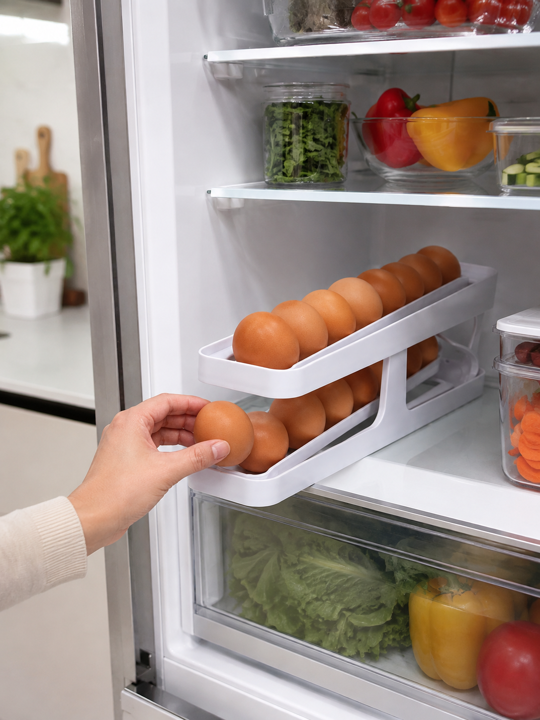 Yumurta Düzenleyici Organizer Buzdolabı İçin Yer Tasarruflu Saklama Rafı