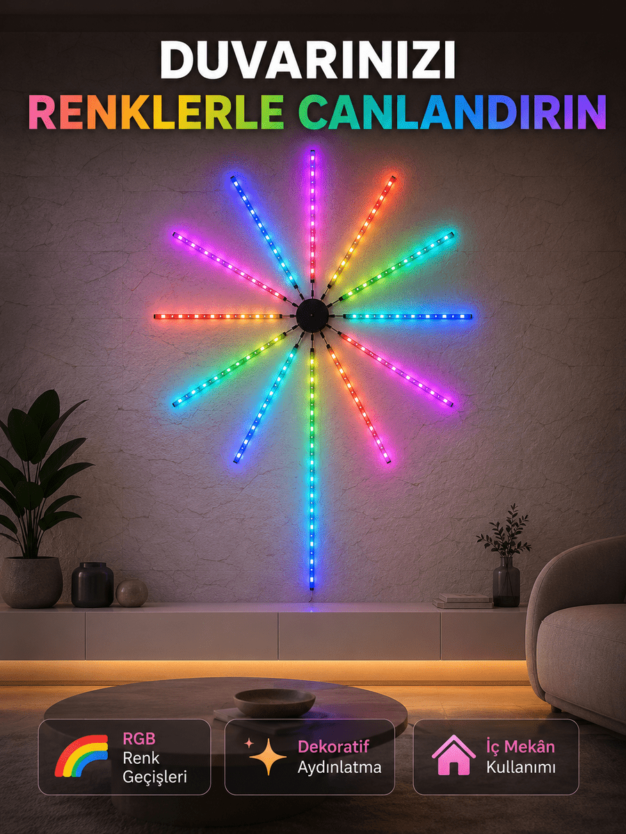 RGB Fireworks LED Duvar Aydınlatması Telefon Kontrollü Dekoratif Ortam Işığı