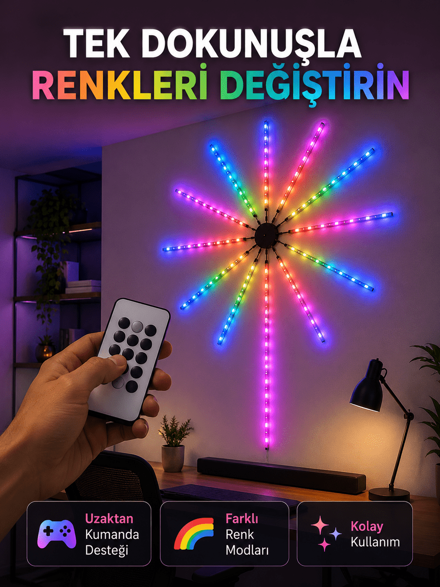 RGB LED Fireworks Duvar Lambası Uzaktan Kumandalı Telefon Kontrollü Ortam Aydınlatması