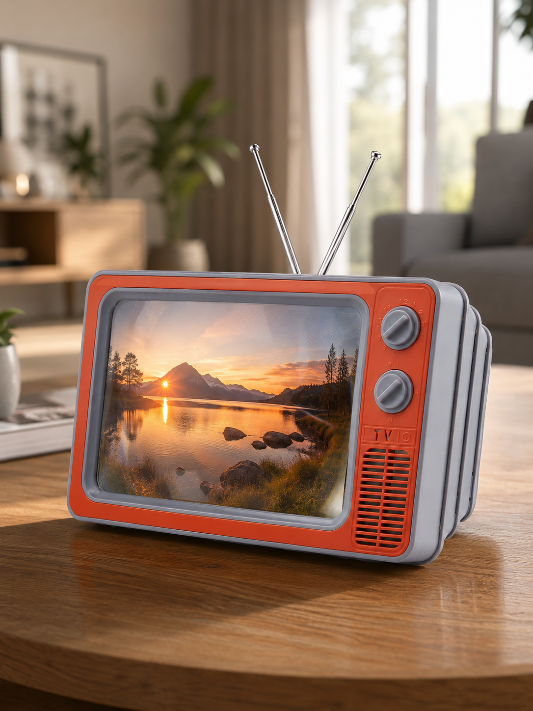 Telefon İçin 12 İnç Ekran Büyütücü Retro Televizyon Tasarımı HD Film İzleme Katlanabilir Stand