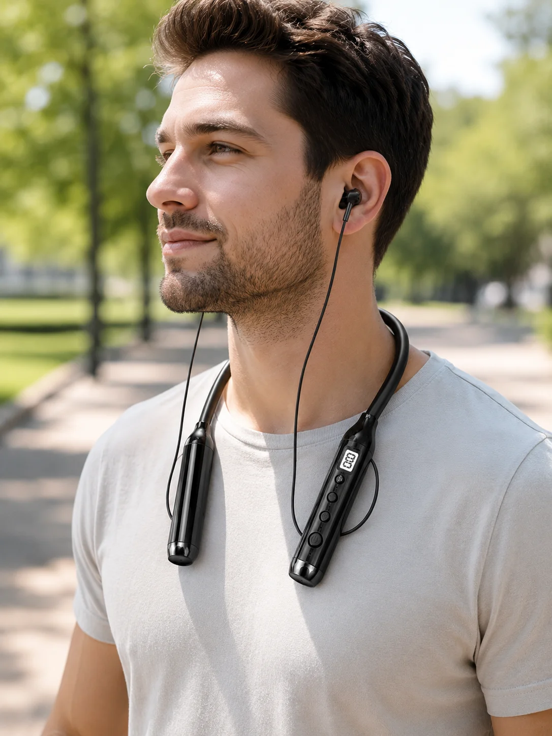 Boyun Bantlı Bluetooth Kulaklık Dijital Ekranlı Mikrofonlu Çift Telefon Bağlantılı Kablosuz Müzik ve Görüşme Kulaklığı