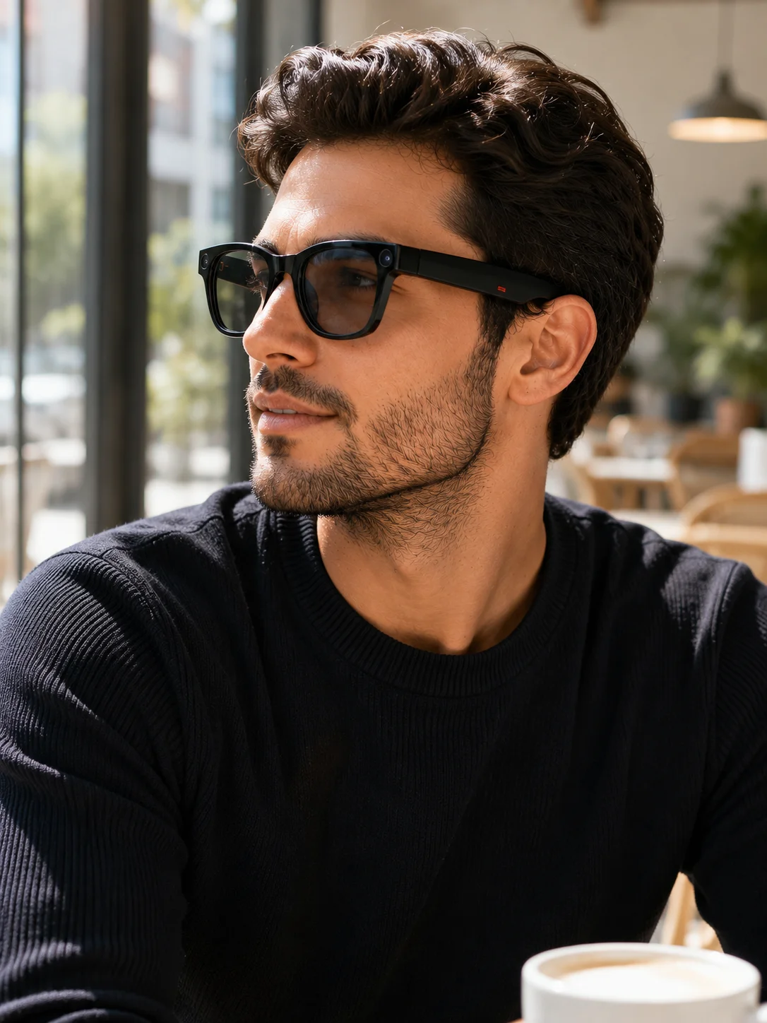 Siyah AI Destekli Akıllı Gözlük Dahili Kameralı Çoklu Dil Çeviri Bluetooth Müzik ve Arama Özellikli