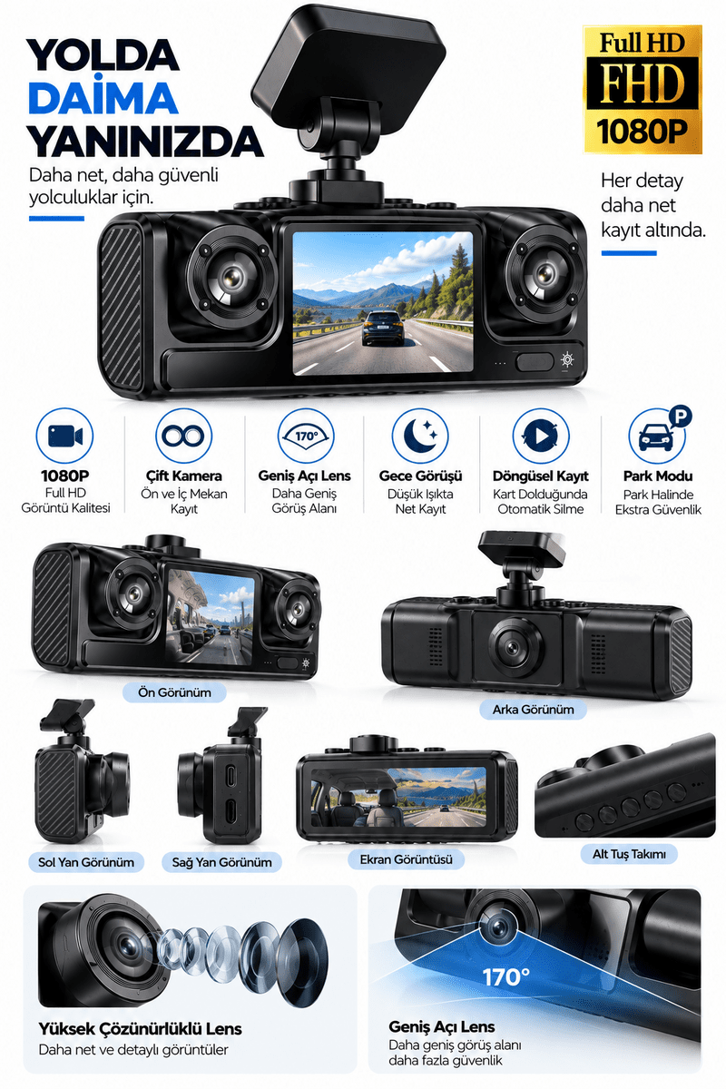 Full HD 1080P Döngüsel Kayıtlı Araç Kamerası