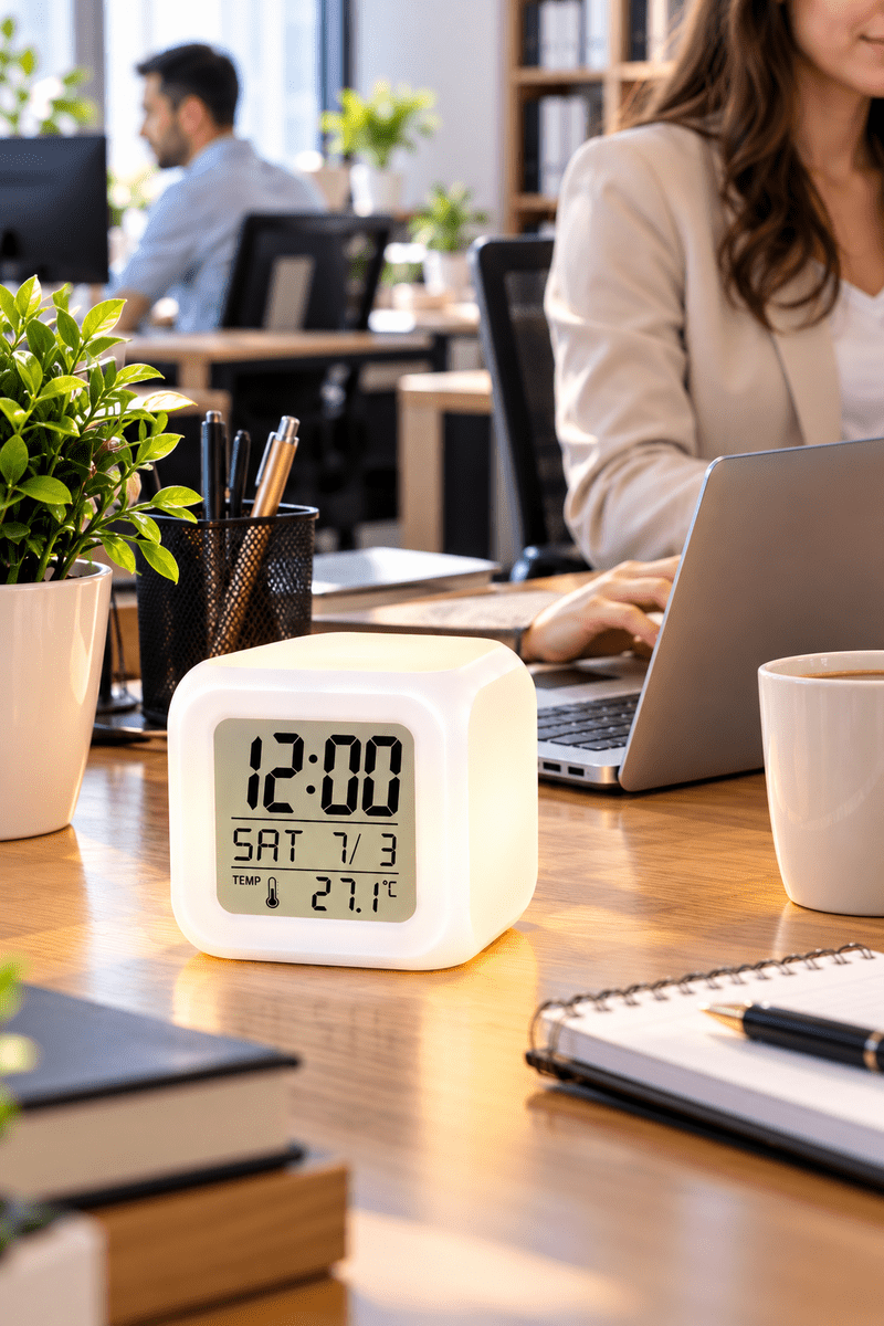 Modern Tasarımlı Küp Saat LED Aydınlatmalı Dijital Alarm Saati