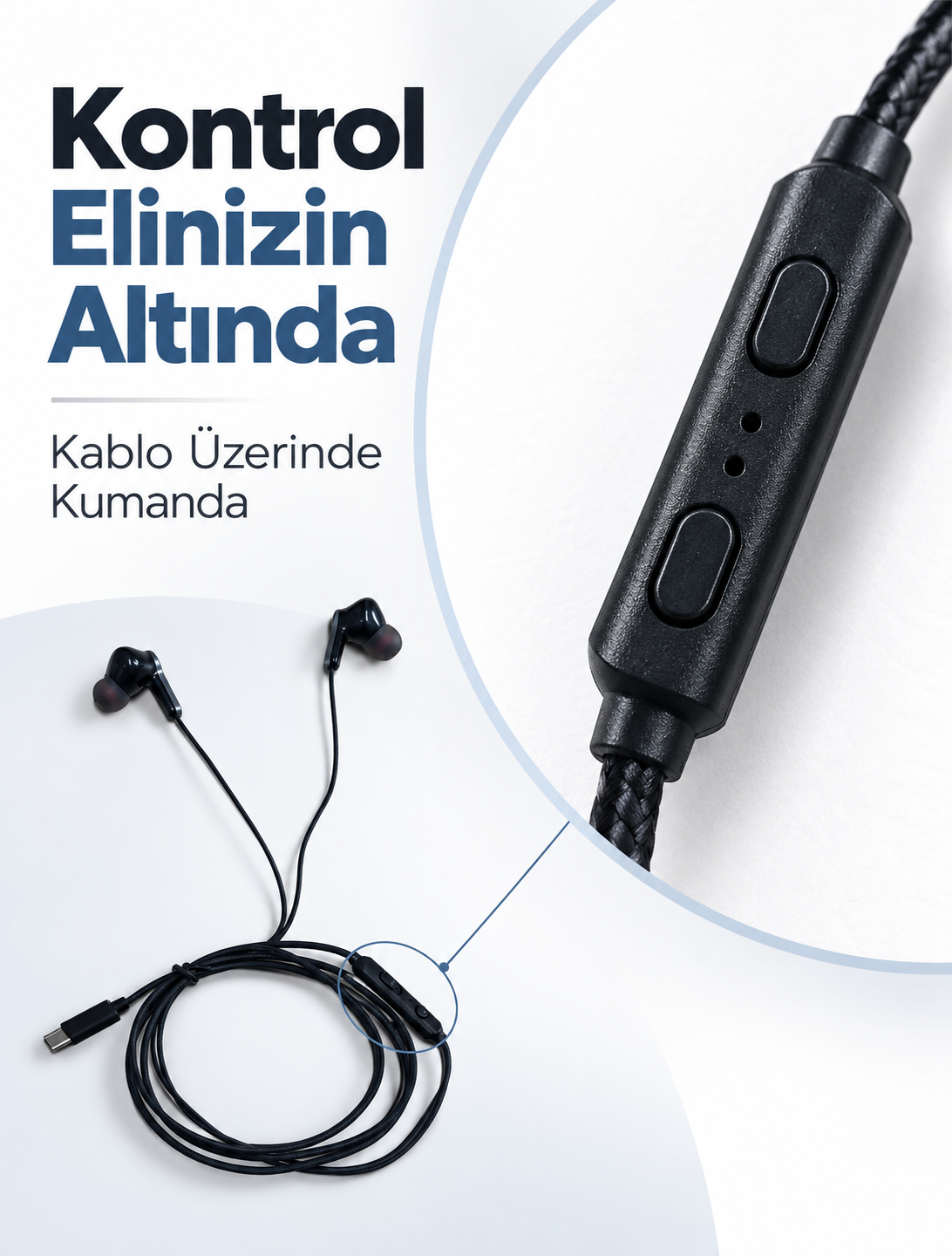 Mikrofonlu ve Kumandalı Kulak İçi Kulaklık Type C Girişli