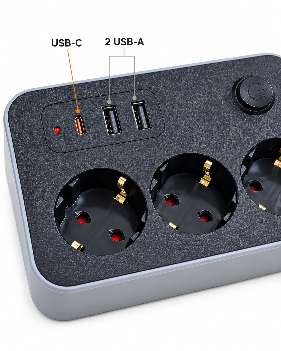 Çalışma Alanlarına Uygun Anahtarlı USB ve Type C Şarj Çıkışlı Kablolu Çoklu Priz