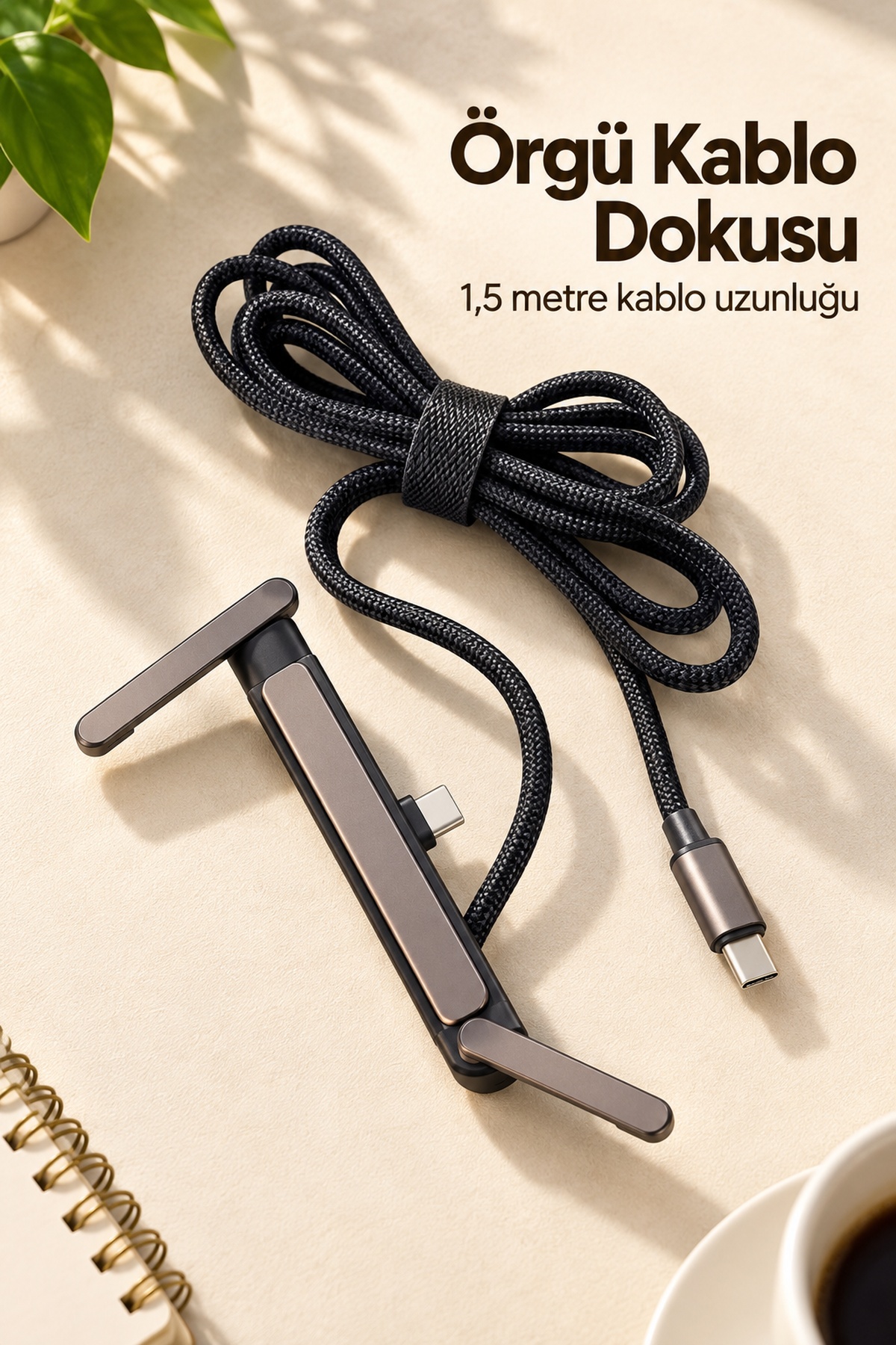 Telefon Standlı Şarj Kablosu Katlanabilir Metal Kollu