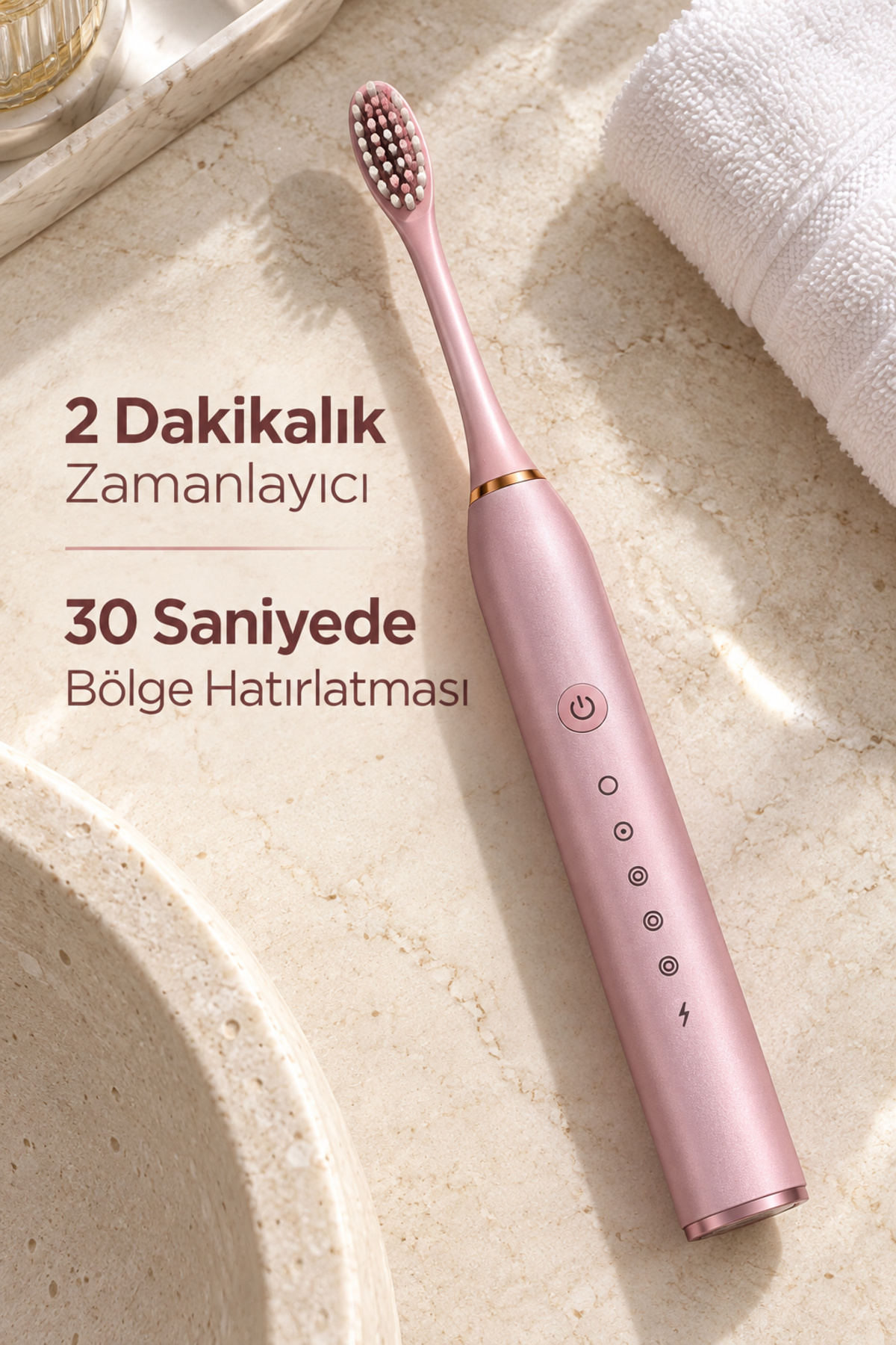 Pembe Elektrikli Diş Fırçası Zamanlayıcılı ve Hafıza Fonksiyonlu