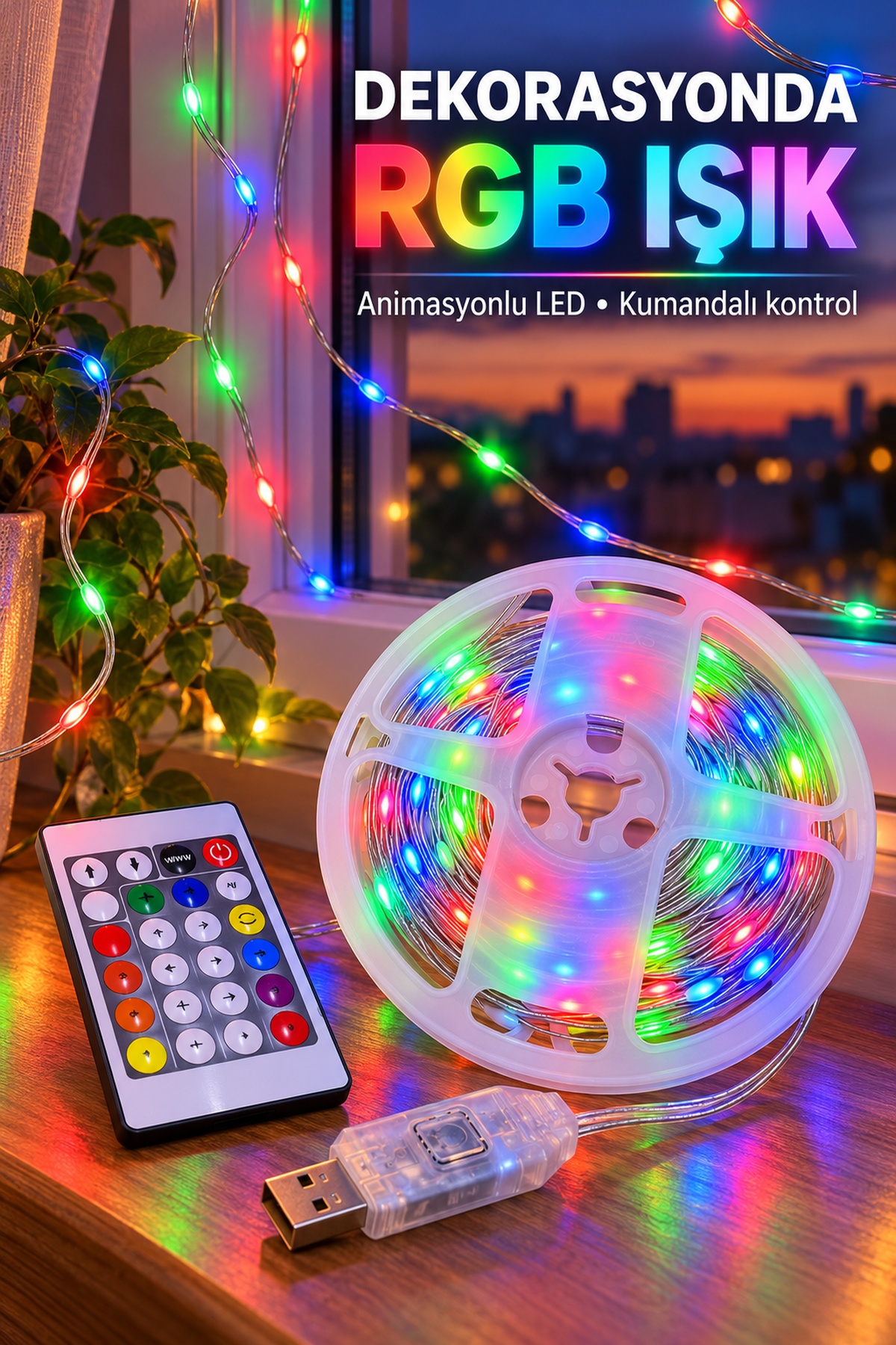 USB Bağlantılı 10 Metre RGB LED Işık