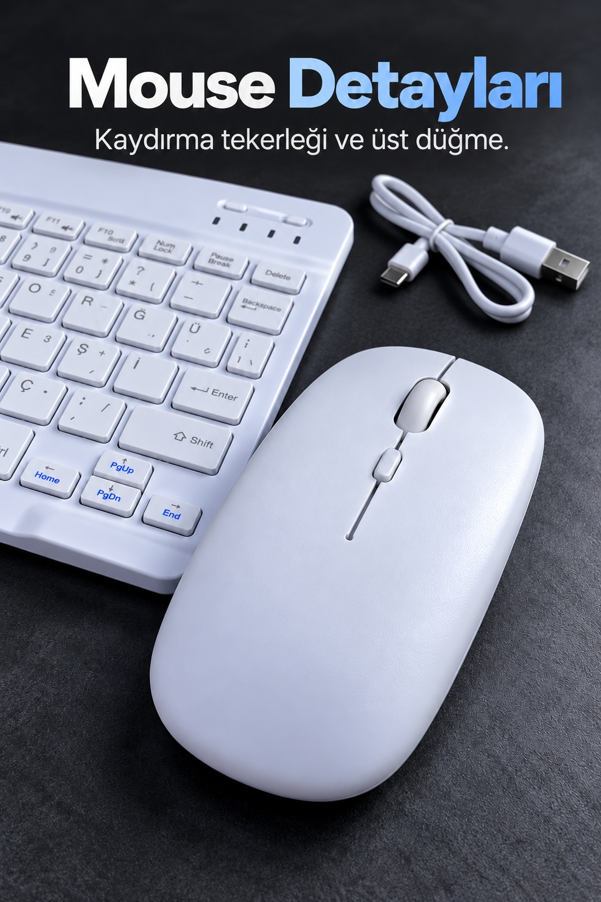 Kablosuz Klavye Mouse Seti Beyaz Türkçe Q