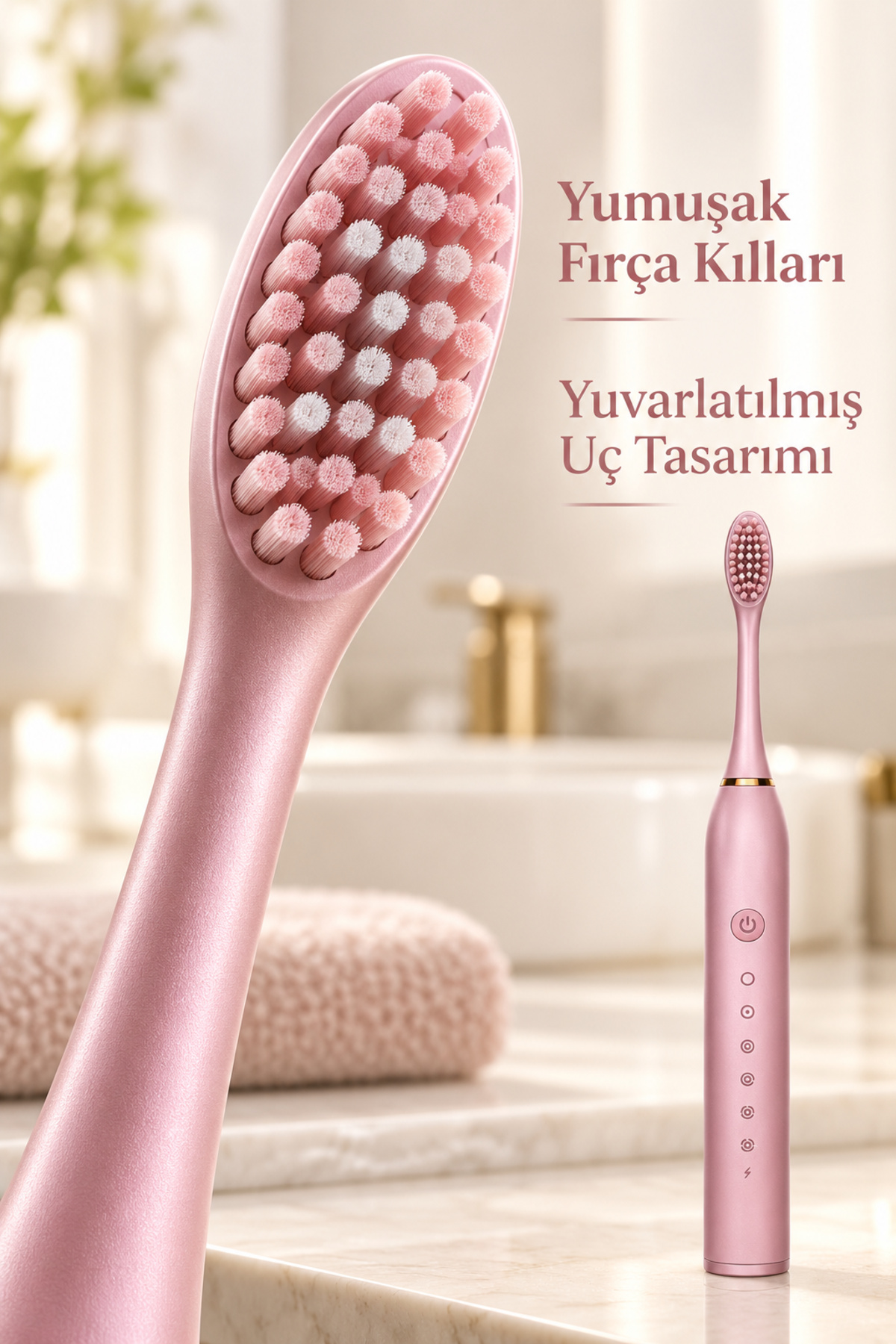 Pembe Elektrikli Diş Fırçası Zamanlayıcılı ve Hafıza Fonksiyonlu