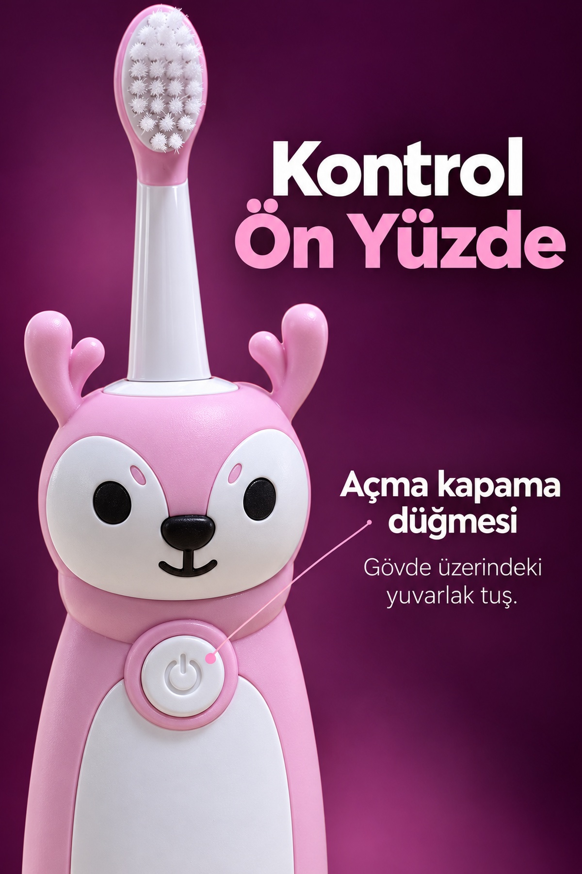 Elektrikli Diş Fırçası Pembe Figürlü Değiştirilebilir Başlıklı