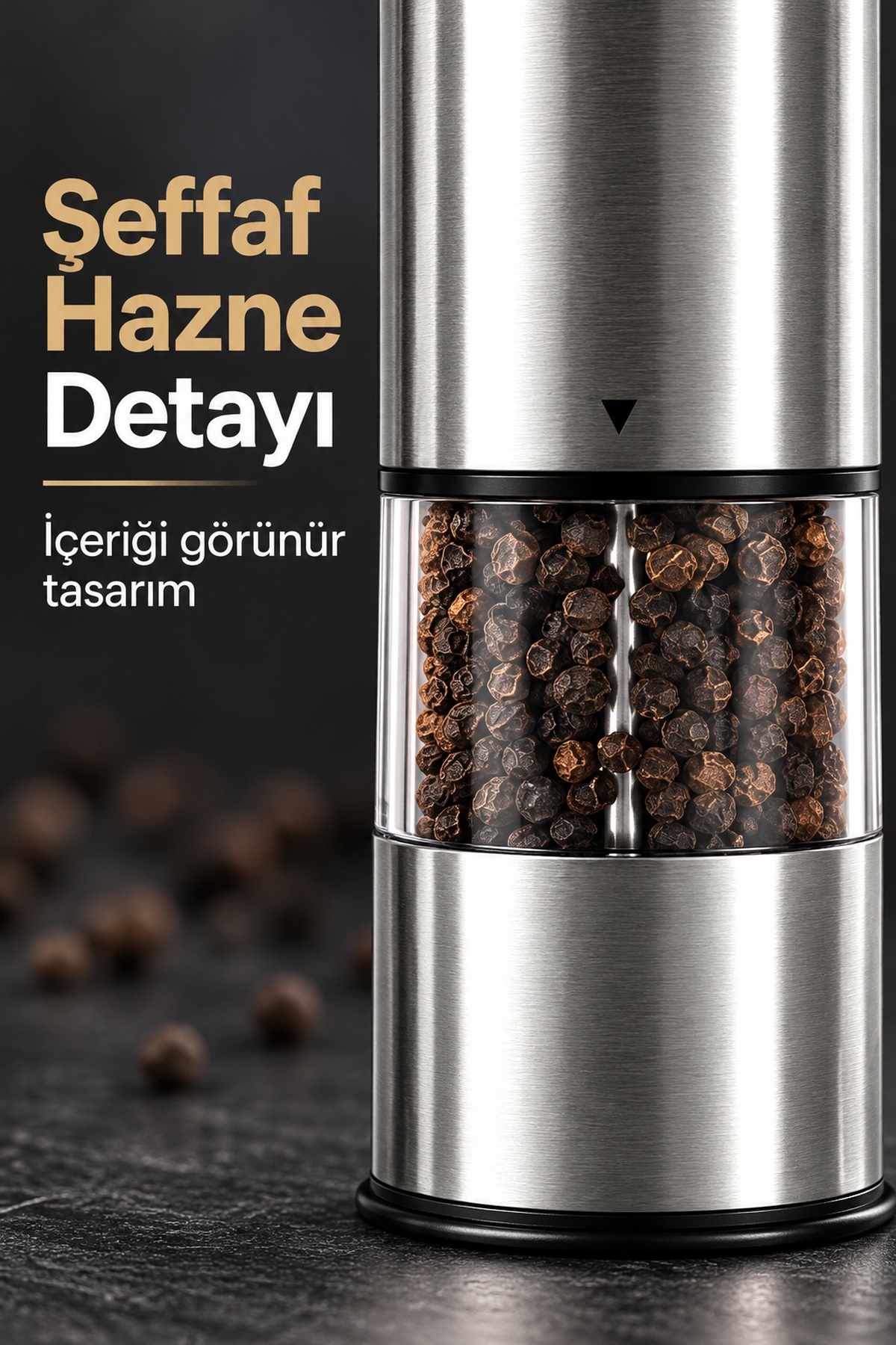 Şeffaf Hazneli Tuz Karabiber Öğütücü Pilli Taşınabilir Mutfak Aleti