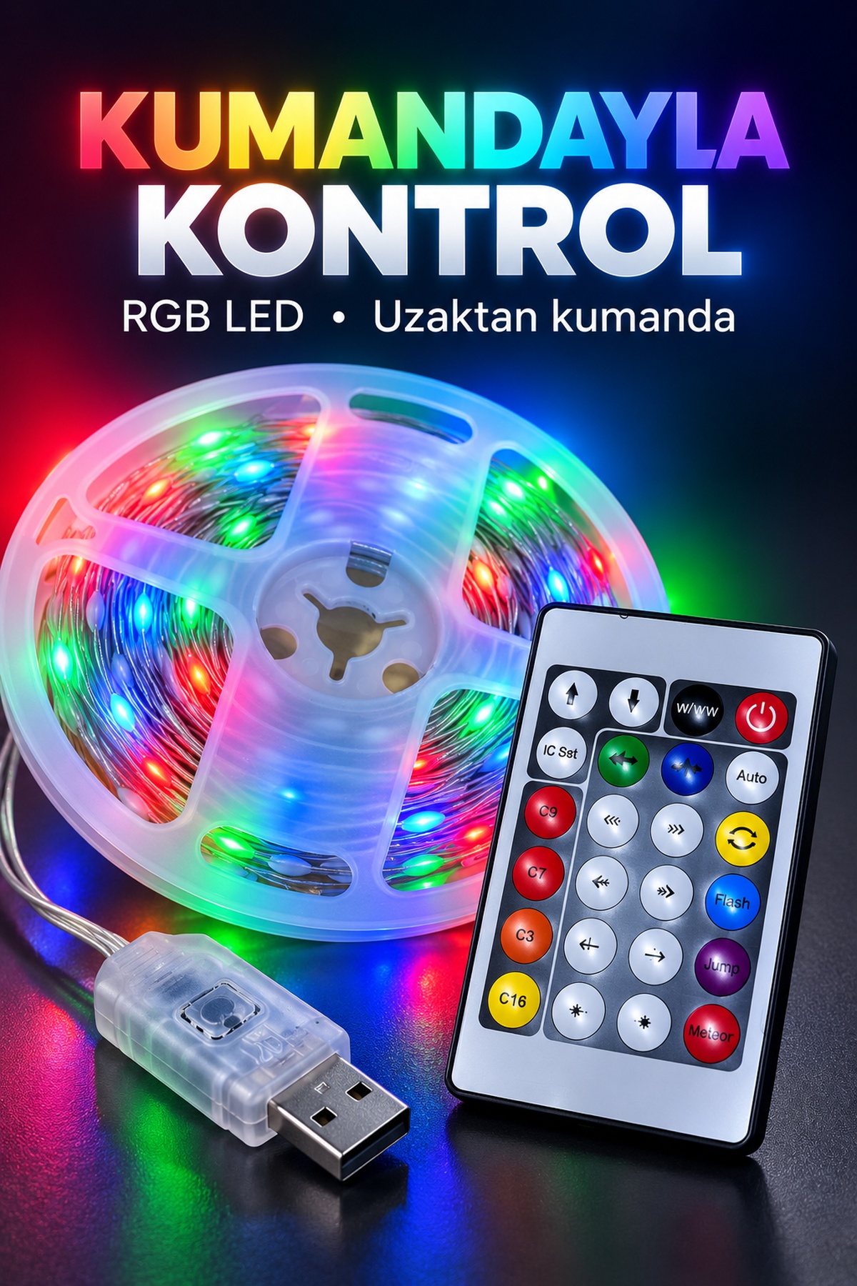 Uzaktan Kumandalı Çok Renkli LED Tel 10 Metre