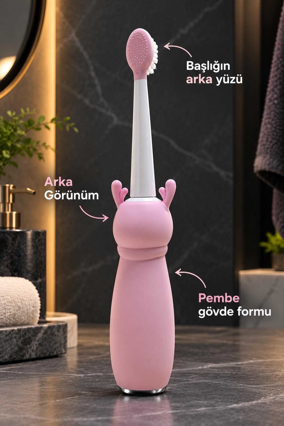 Çocuk Diş Fırçası Pembe Gövdeli Açma Kapama Düğmeli