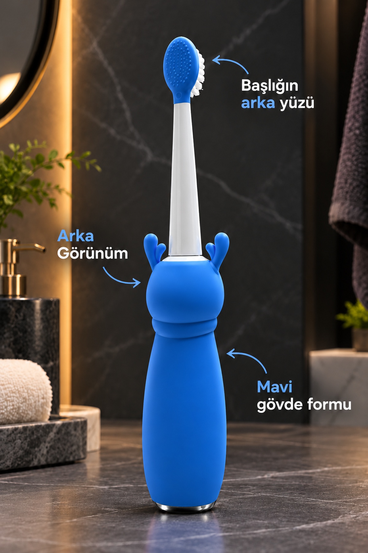 Şarjlı Diş Fırçası Mavi Geyik Tasarımlı Oval Başlıklı