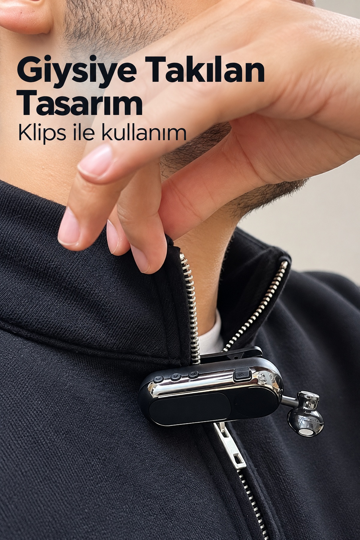 Yaka Klipsli Makaralı Bluetooth Tek Kulaklık