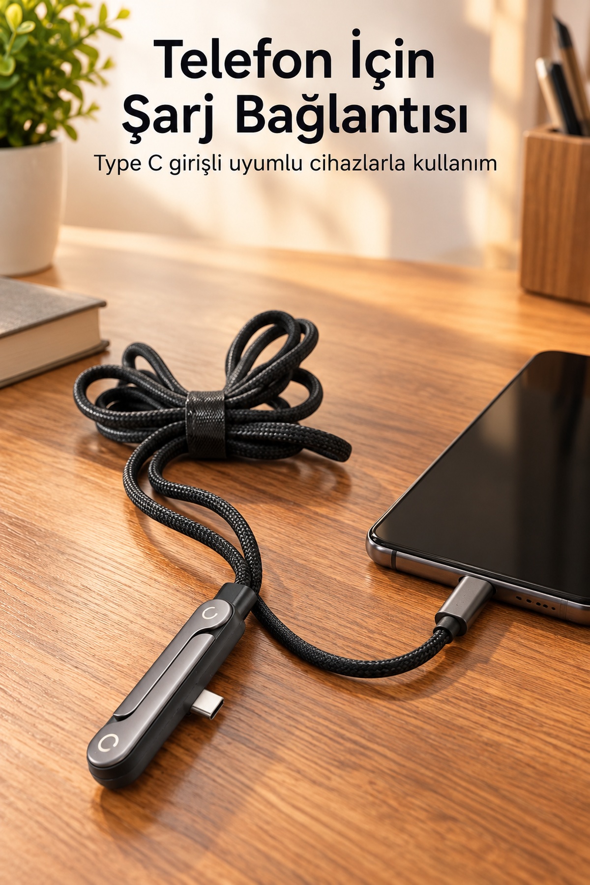Standlı Şarj Kablosu Çift Type C Bağlantılı